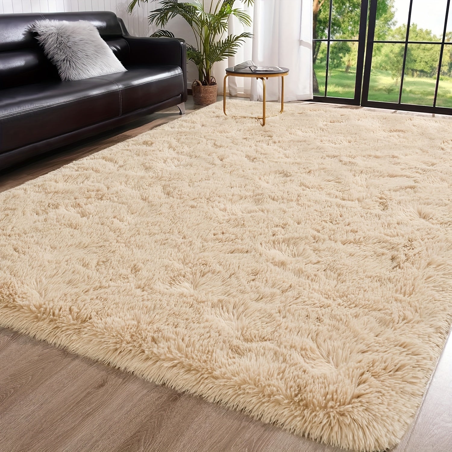 Extra Large 9x12ft Camel Plush Shag Mat - Ultra-Soft Thick Pile, Non-Slip Rubber Backing, Machine Washable Indoor\u002FOutdoor Mat for Living Room, Bedroom, Office