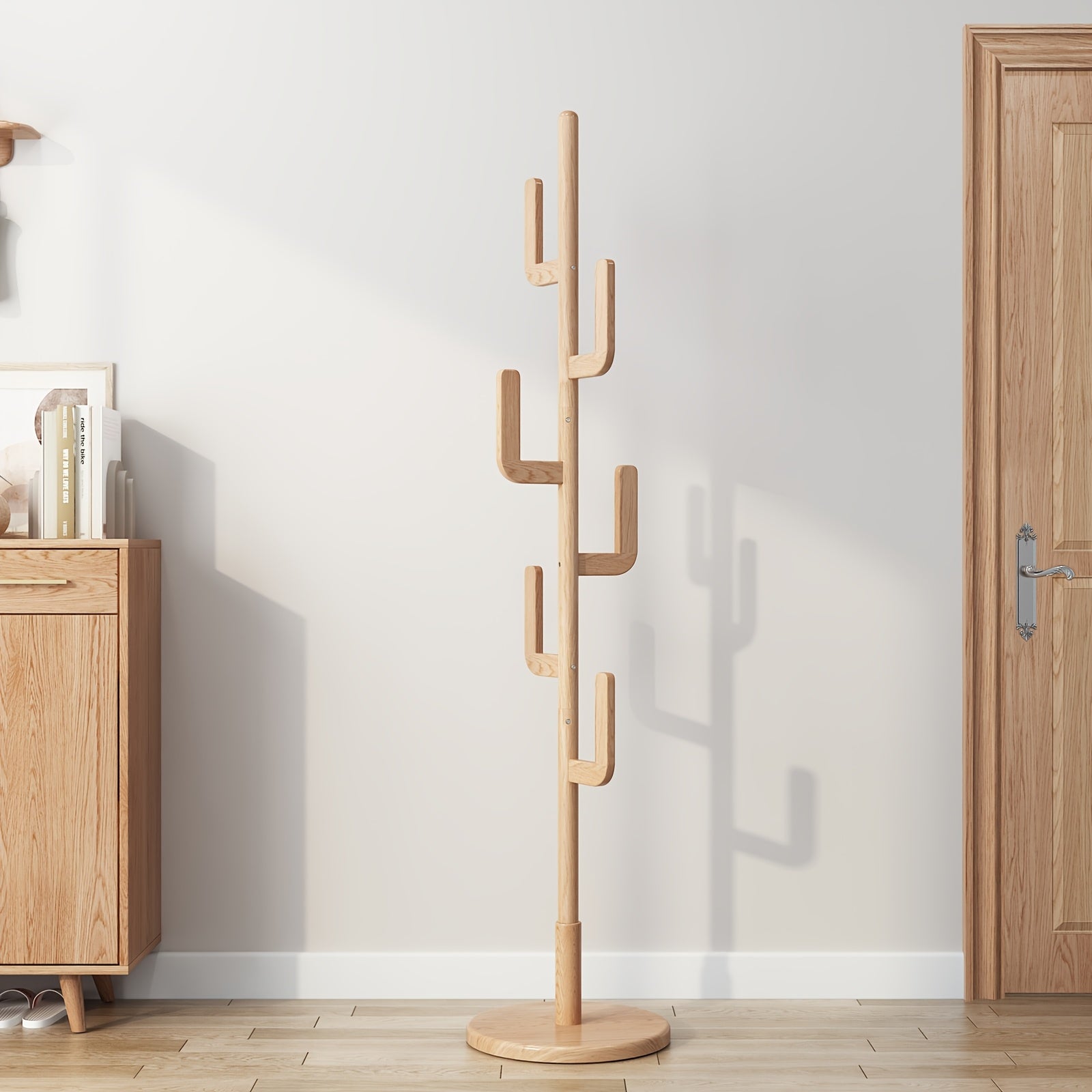 Solid Wood Cactus Coat Rack Stand | Freestanding Coat Rack with 1.59 gal-shaped Hooks and 3 Adjustable Sizes, Sturdy and Easy to Assemble, Ideal for Entryway and Bedroom, Christmas Gift, Black Friday Special, Free Shipping