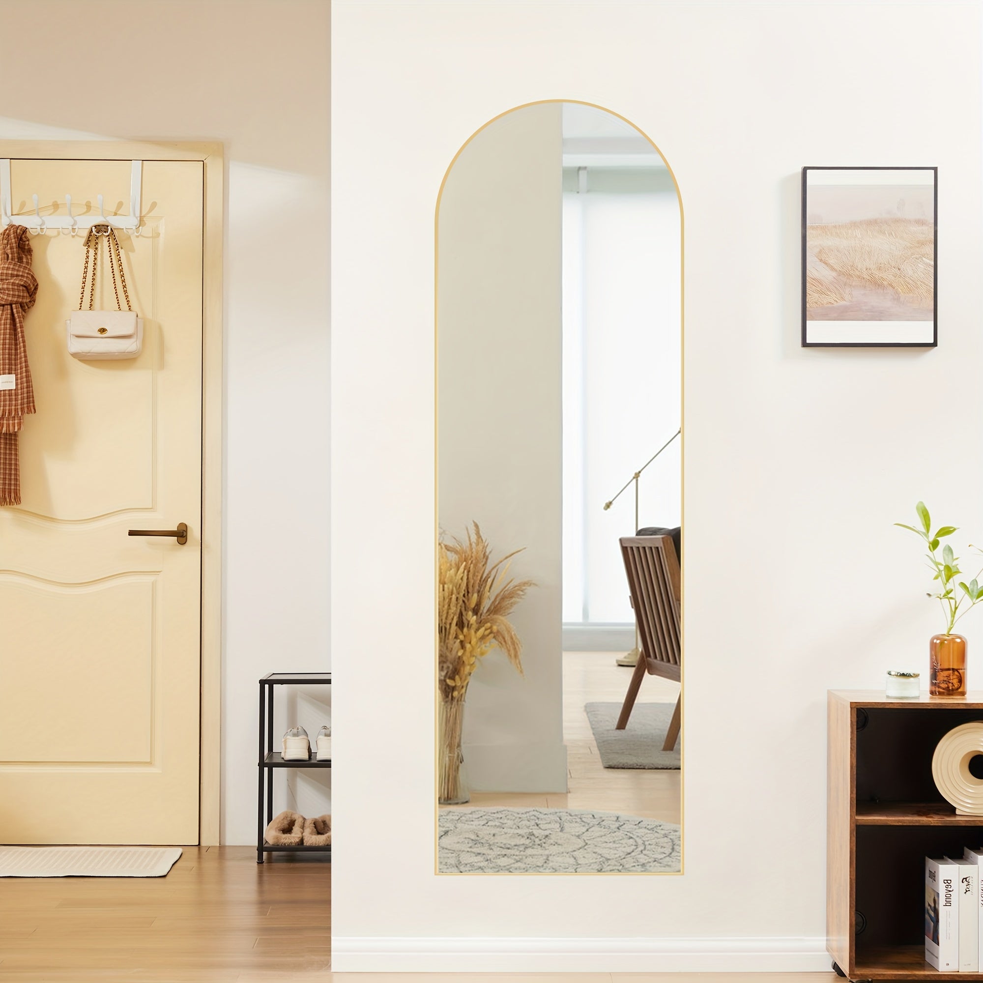 OLIXIS Arched Full Body Mirror with Stand - Floor Mirror Suitable for & Office, Shatterproof Nano Glass & Aluminum Alloy Frame, Arched Vertical Mirror, Moisture-Resistant Grooming Mirror