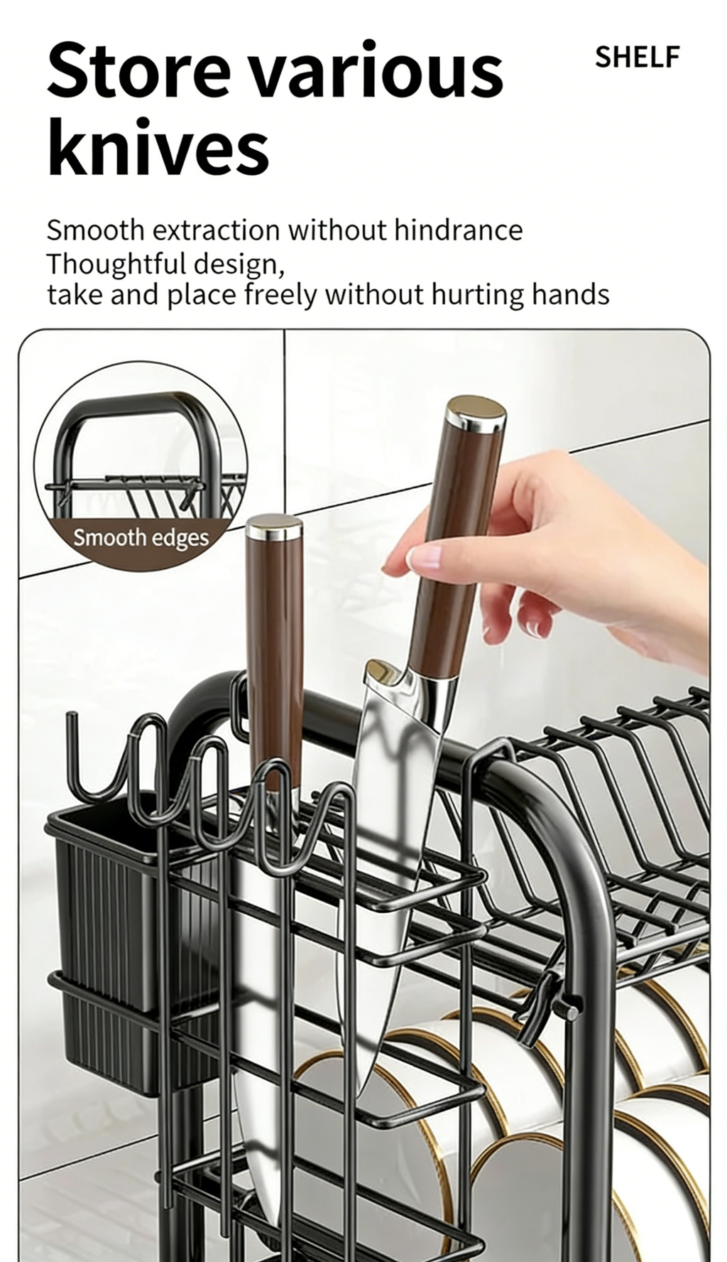 3-Tier Dish Drying Rack with Drain Tray, Utensil Holder & Cutting Board Rack