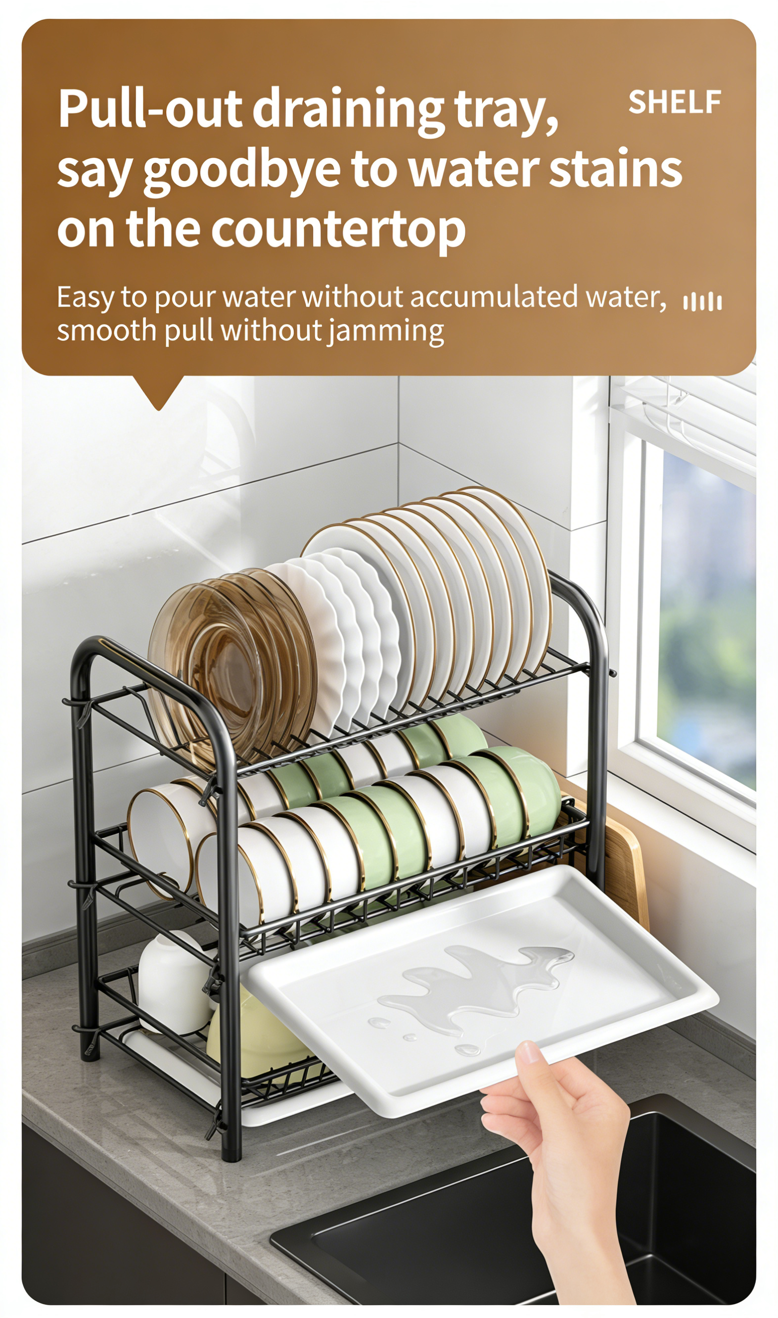 3-Tier Dish Drying Rack with Drain Tray, Utensil Holder & Cutting Board Rack