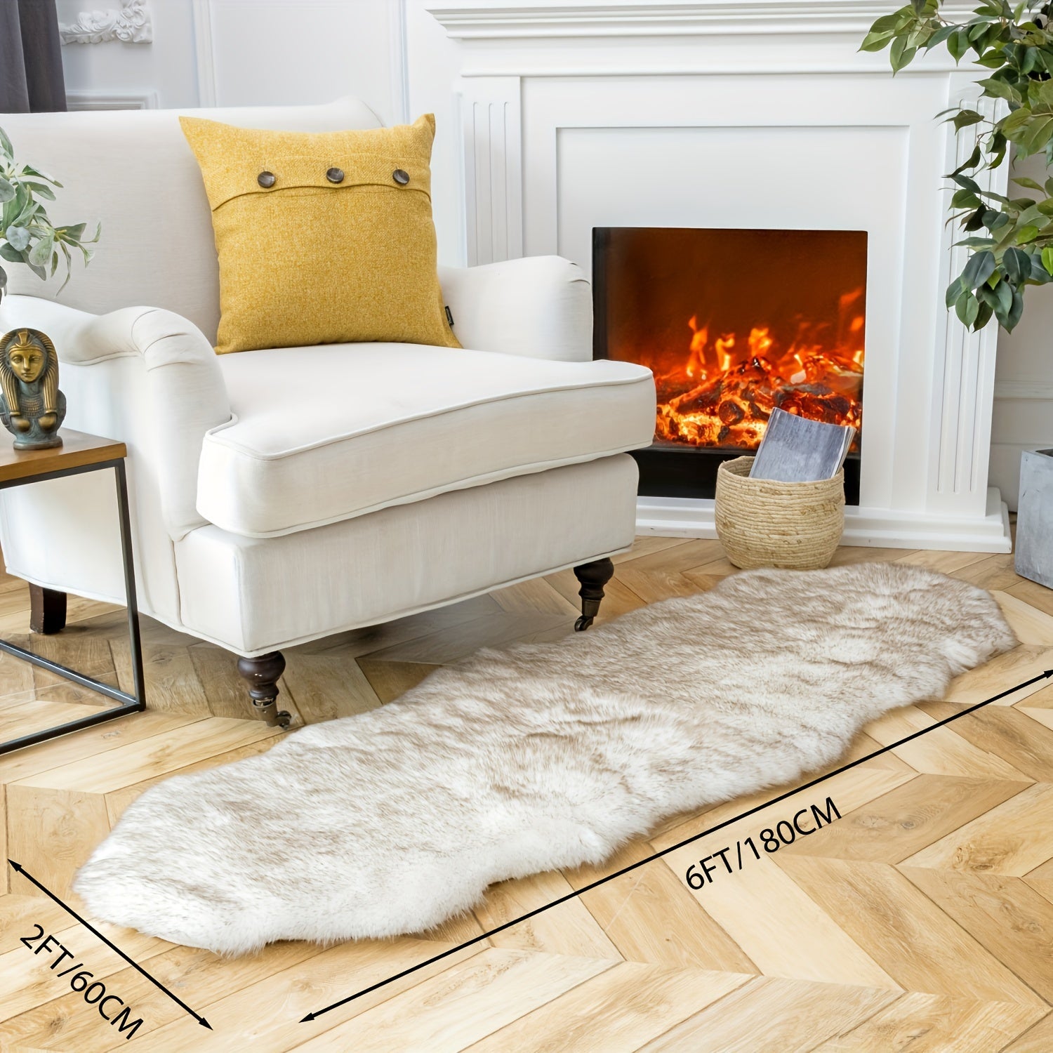 Outdoor Soft Fluffy Plush Faux Fox Fur Shag Mat, Patio And Picnic Home Decor 2 X 6 Feet 1 Pack