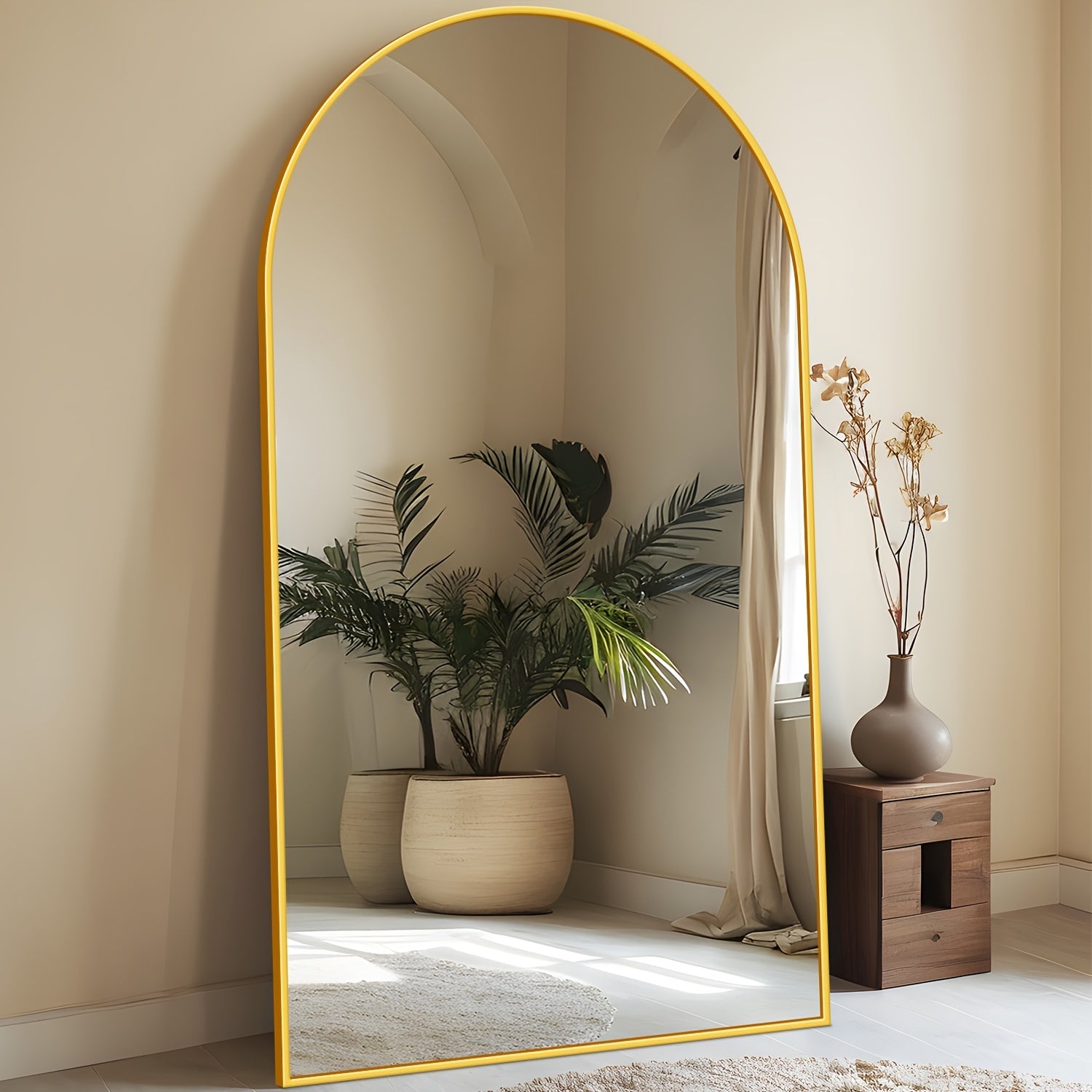 Full Length Mirror, Oversized Arched Floor Mirror Freestanding, Full Body Mirror Floor Standing Mirror With Stand For Bedroom, Hanging Mounted Mirror For Living Room Cloakroom