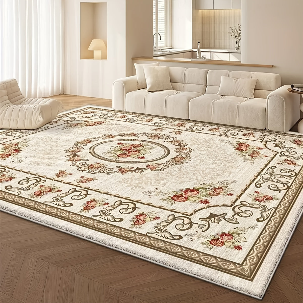 1pc of Enhanced 1000G Contemporary Light Floral Design Carpet, Thickened And Anti-Slip, Washable for Home Decoration, Suitable for Living Room, Bedroom, Dining Area, for home Office, Basement, Outdoor Camping, And Area Rugs for Home Embellishment