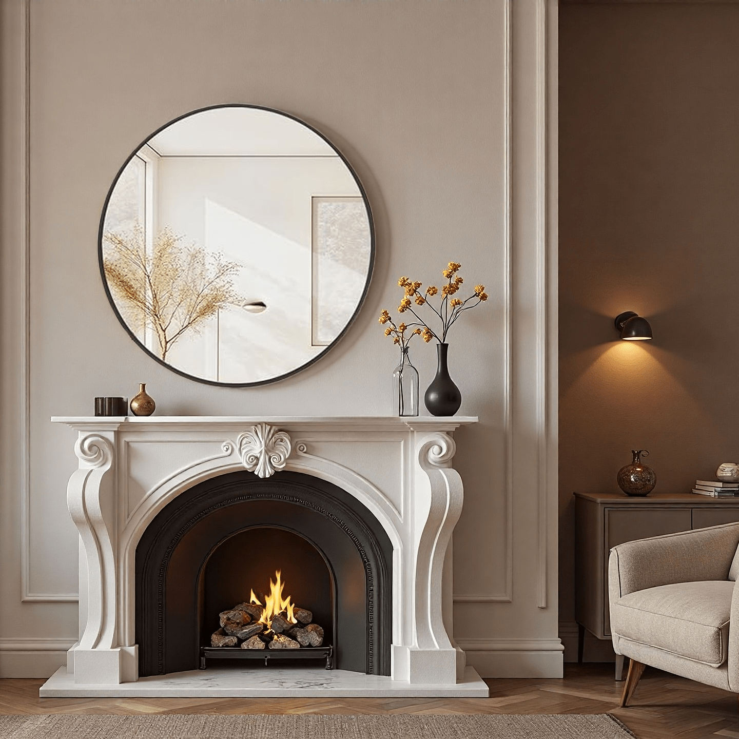 28\u002F36 Inch Round Mirror, Metal Framed Bathroom Mirror, Modern Anti-Rust Wall-Mounted Or Leaning Vanity Mirror for Bathroom, Bedroom, Living Room, Entryway - Stylish & Decorative