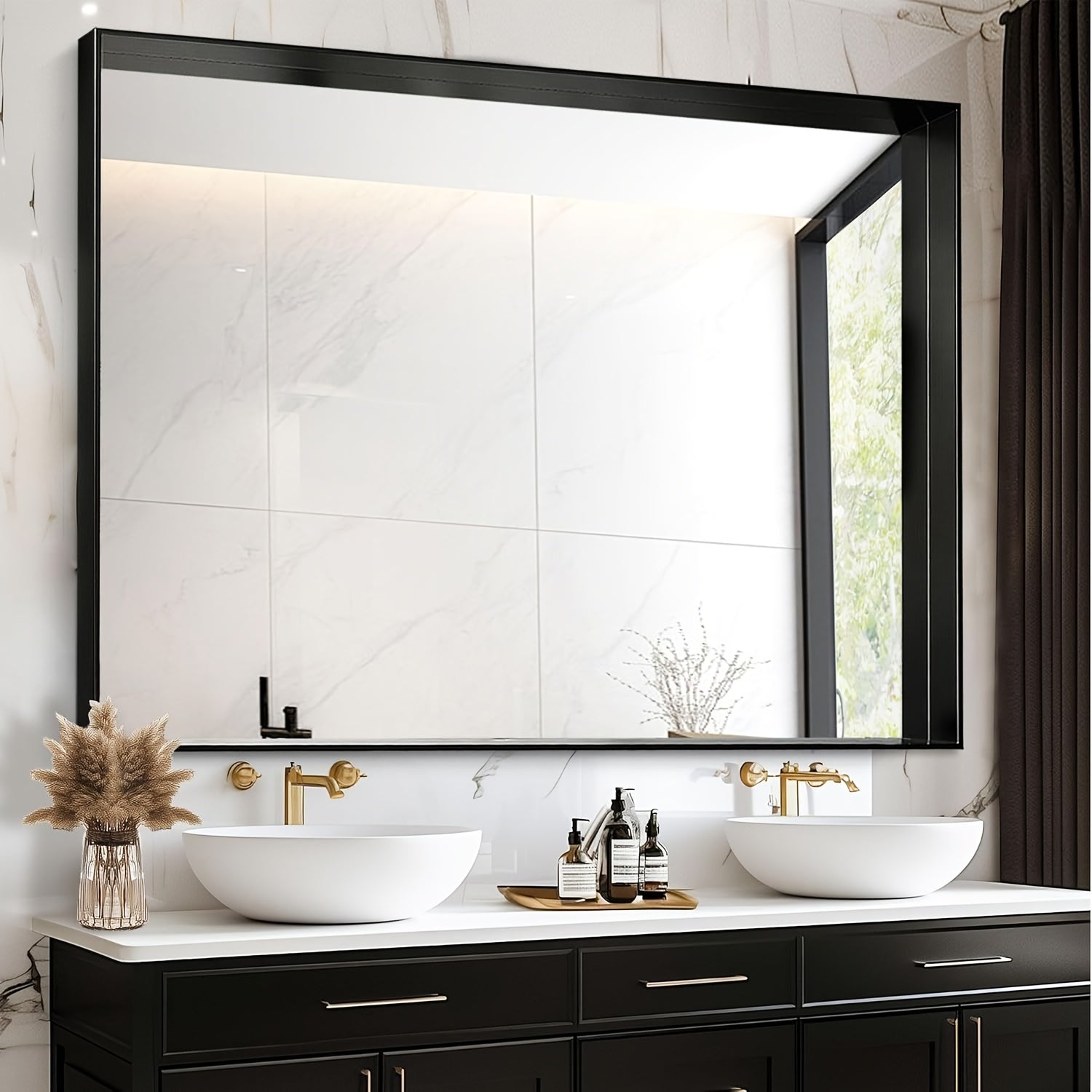 Framed Mirror for Bathroom, Multiple Sizes Metal Framed Bathrrom for Wall, Matte Black\u002FGolden\u002FSilvery Bathroom Vanity Mirror Farmhouse, Anti-Rust, Rectangle Square Corner Metal Frame Modern(Horizontal\u002FVertical)