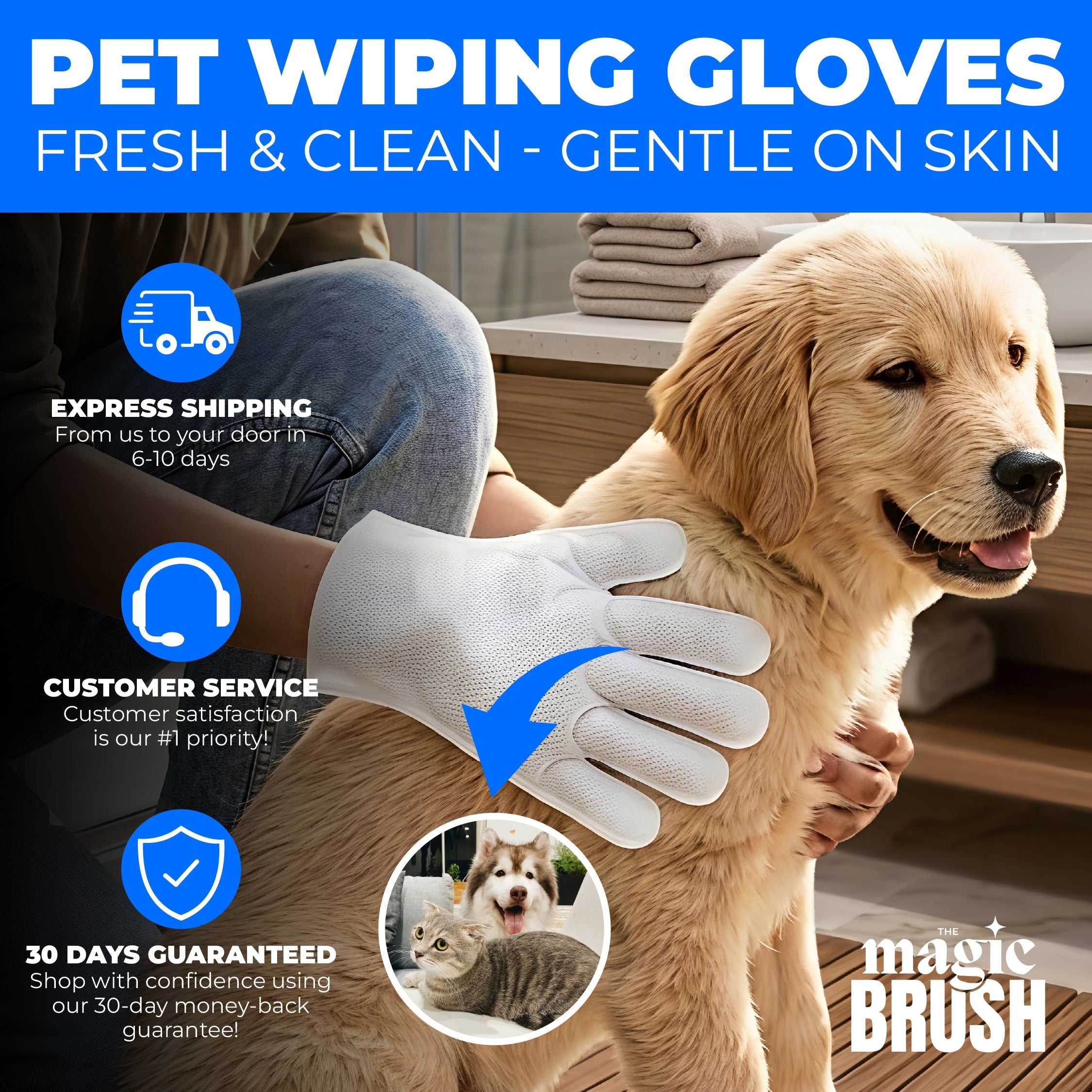 Pet Wiping Gloves – Gentle & Effective Hair Removal for Dogs & Cats