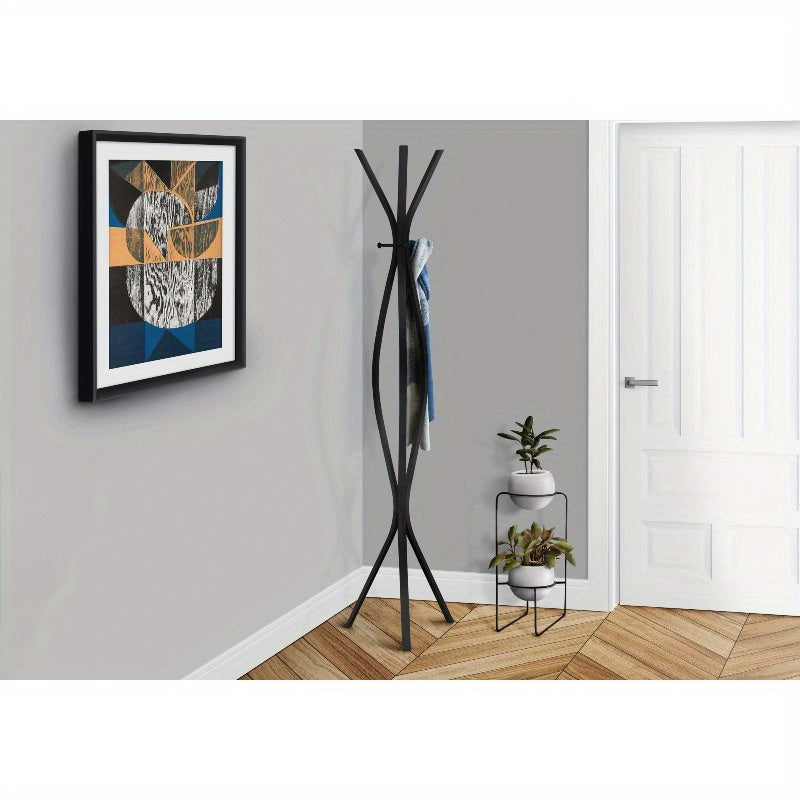 Modern Black Metal Coat Rack with 3 Hooks - Freestanding Entryway Organizer, 72\