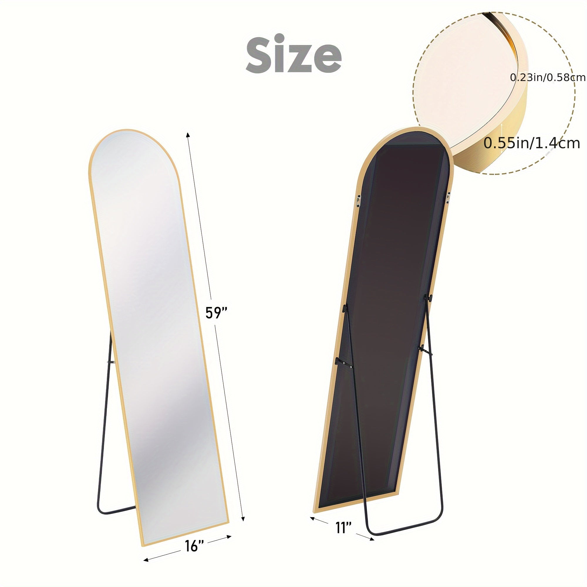 OLIXIS Arched Full Body Mirror with Stand - Floor Mirror Suitable for & Office, Shatterproof Nano Glass & Aluminum Alloy Frame, Arched Vertical Mirror, Moisture-Resistant Grooming Mirror