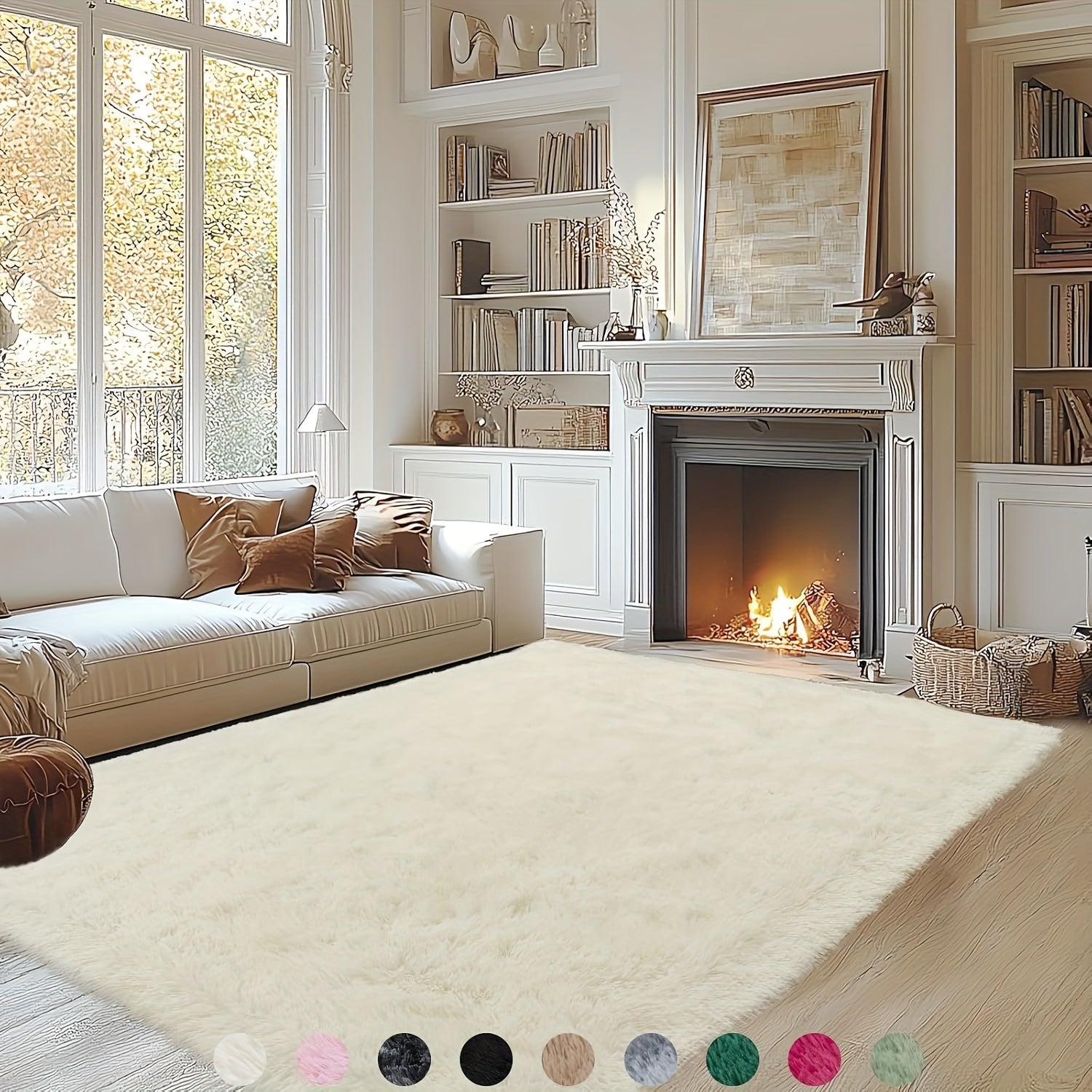 Large Fluffy Cream White Area Rugs for The Living Room, Soft Shag Carpets for The Bedroom, Non-Slip Fuzzy Indoor Rugs, Perfect for Christmas Decoration