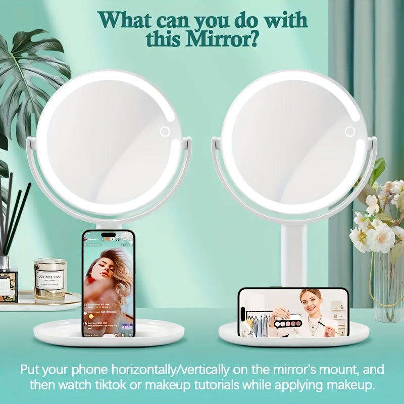 Makeup Mirror with Lights, 25X Magnifying Mirror with Light And Touch Switch, Vanity Mirror with 3 Color Light And 80 LEDs, 2-Sided Lighted Magnified Mirror 8 Inches, Women's Day Gift, A Good Tool Of Beauty And Makeup.