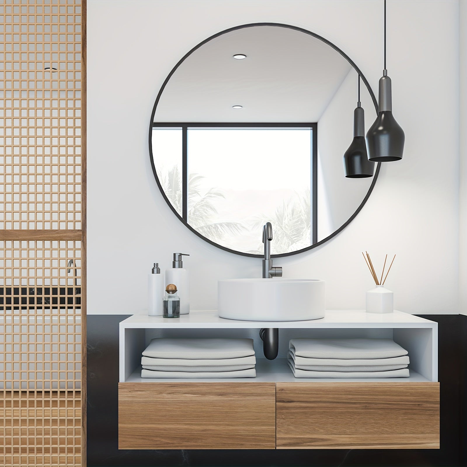 Round Metal Wall Mirror with - Matte & Frame, Easy-Hang Modern Decorative Mirror Suitable for Entryway, Bathroom, Living Room - Mirror for Home Décor, Elegant Mirror for Vanity, Dresser or Wall, Christmas Decor