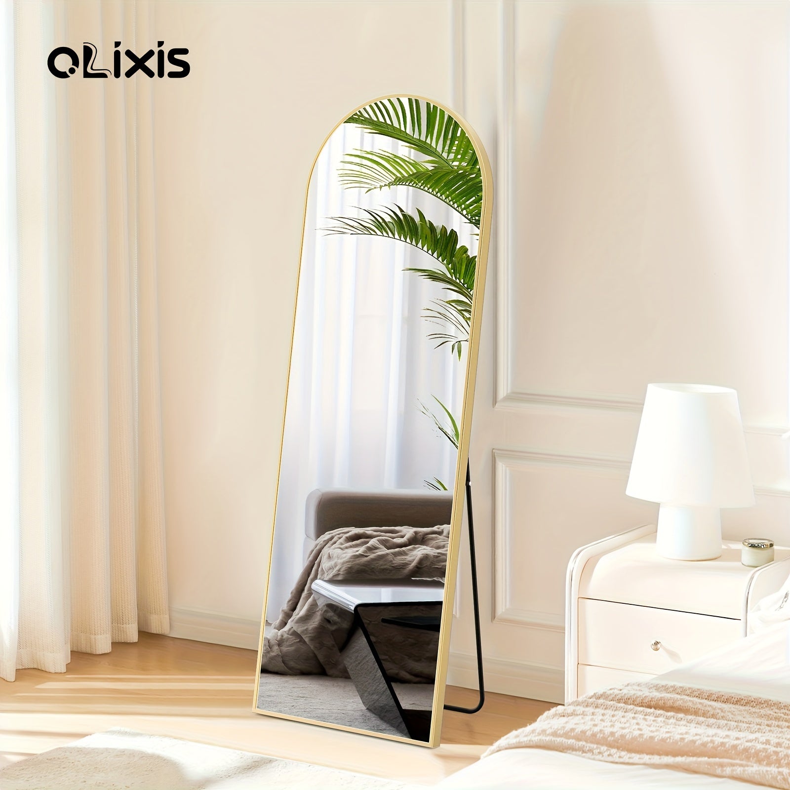 OLIXIS Arched Full Body Mirror with Stand - Floor Mirror Suitable for & Office, Shatterproof Nano Glass & Aluminum Alloy Frame, Arched Vertical Mirror, Moisture-Resistant Grooming Mirror