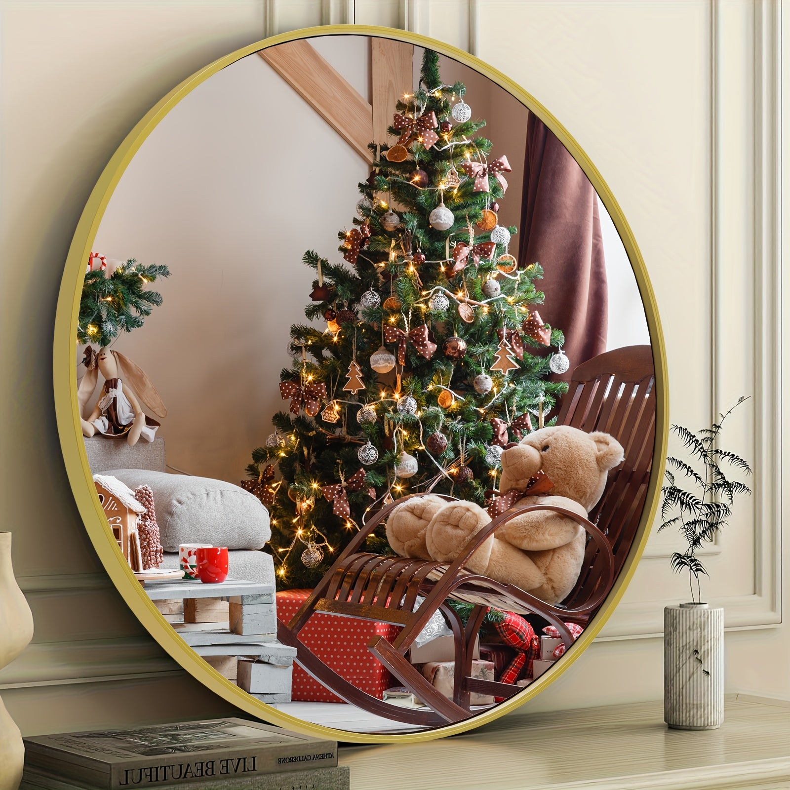 Round Metal Wall Mirror with - Matte & Frame, Easy-Hang Modern Decorative Mirror Suitable for Entryway, Bathroom, Living Room - Mirror for Home Décor, Elegant Mirror for Vanity, Dresser or Wall, Christmas Decor