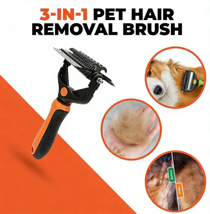 3-in-1 Pet Hair Removal Brush – Grooming Tool for Dogs & Cats