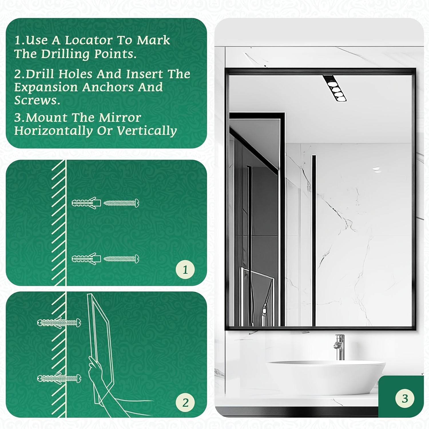 Framed Mirror for Bathroom, Multiple Sizes Metal Framed Bathrrom for Wall, Matte Black\u002FGolden\u002FSilvery Bathroom Vanity Mirror Farmhouse, Anti-Rust, Rectangle Square Corner Metal Frame Modern(Horizontal\u002FVertical)