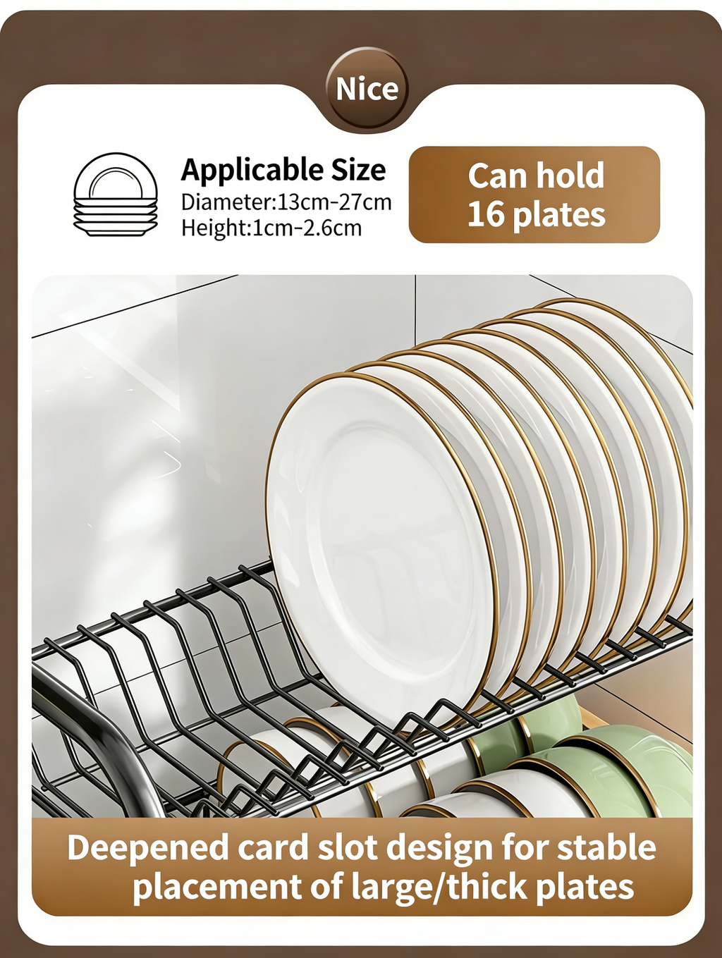 3-Tier Dish Drying Rack with Drain Tray, Utensil Holder & Cutting Board Rack