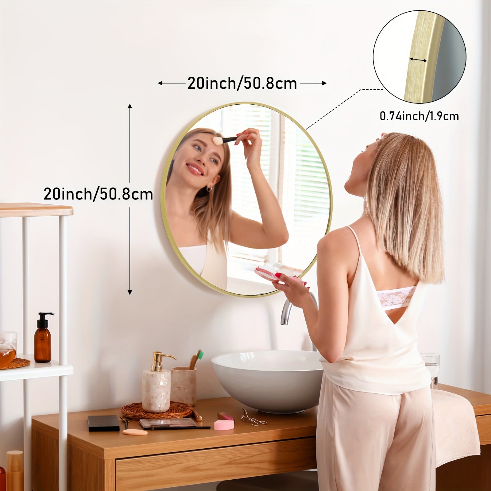 Round Metal Wall Mirror with - Matte & Frame, Easy-Hang Modern Decorative Mirror Suitable for Entryway, Bathroom, Living Room - Mirror for Home Décor, Elegant Mirror for Vanity, Dresser or Wall, Christmas Decor