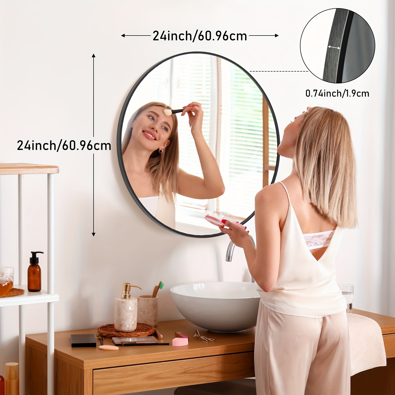 Round Metal Wall Mirror with - Matte & Frame, Easy-Hang Modern Decorative Mirror Suitable for Entryway, Bathroom, Living Room - Mirror for Home Décor, Elegant Mirror for Vanity, Dresser or Wall, Christmas Decor