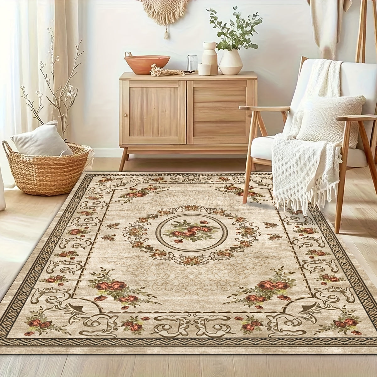 1pc of Enhanced 1000G Contemporary Light Floral Design Carpet, Thickened And Anti-Slip, Washable for Home Decoration, Suitable for Living Room, Bedroom, Dining Area, for home Office, Basement, Outdoor Camping, And Area Rugs for Home Embellishment