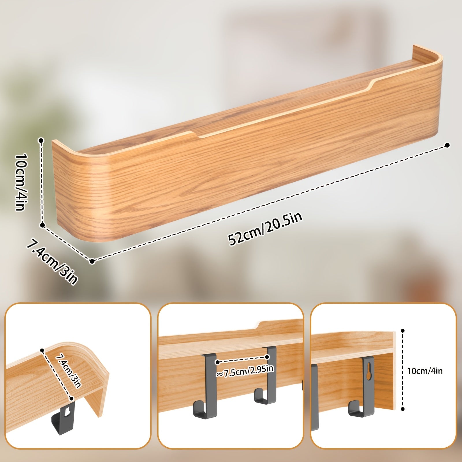 Modern Coat Rack Wall Mount with Wooden Shelf | Key Holder Entryway Hooks for Bedroom, Kitchen, Hallway, Bathroom - Artificial Board and Iron, Wood Color, Portable, Hardwood