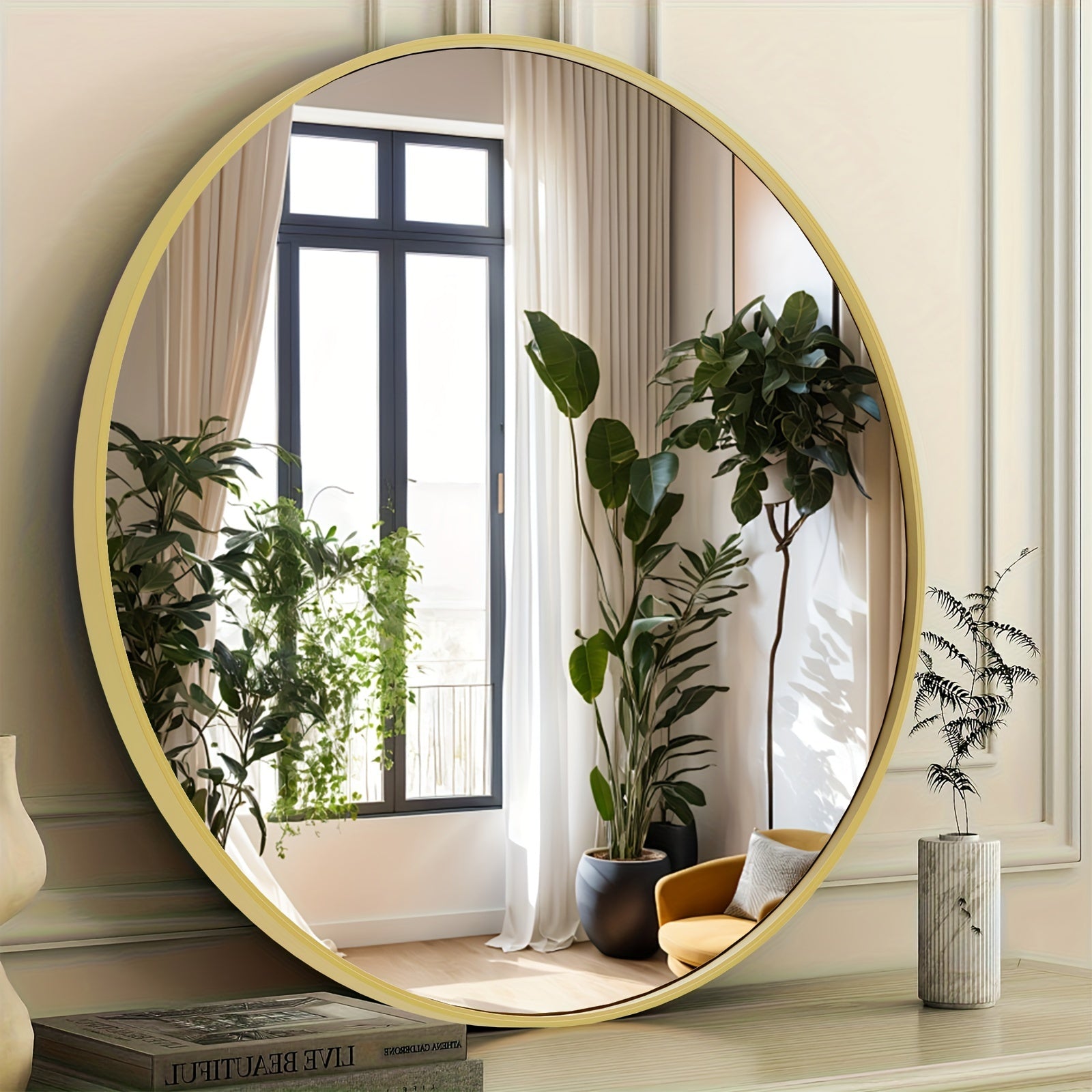 Round Metal Wall Mirror with - Matte & Frame, Easy-Hang Modern Decorative Mirror Suitable for Entryway, Bathroom, Living Room - Mirror for Home Décor, Elegant Mirror for Vanity, Dresser or Wall, Christmas Decor