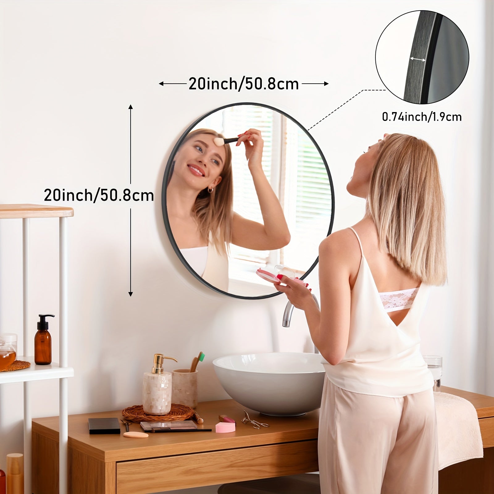 Round Metal Wall Mirror with - Matte & Frame, Easy-Hang Modern Decorative Mirror Suitable for Entryway, Bathroom, Living Room - Mirror for Home Décor, Elegant Mirror for Vanity, Dresser or Wall, Christmas Decor