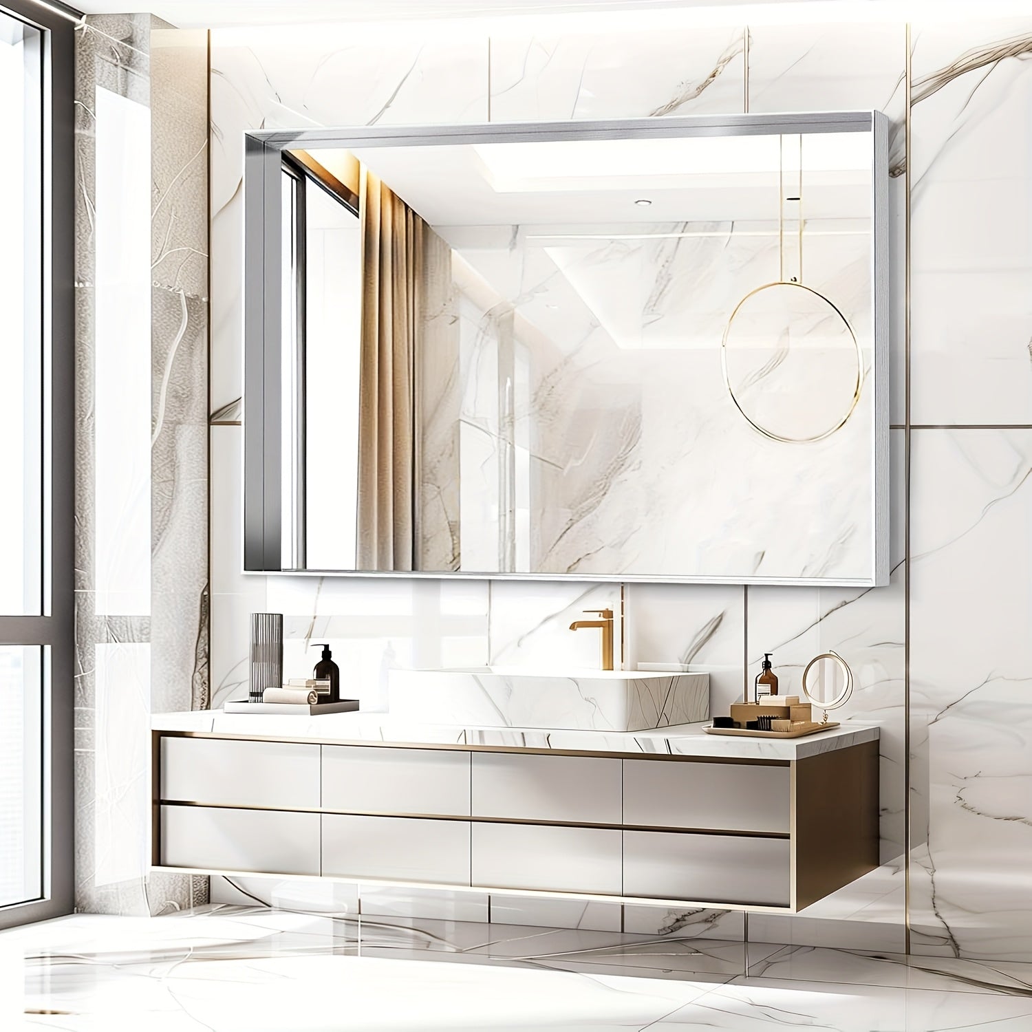 Framed Mirror for Bathroom, Multiple Sizes Metal Framed Bathrrom for Wall, Matte Black\u002FGolden\u002FSilvery Bathroom Vanity Mirror Farmhouse, Anti-Rust, Rectangle Square Corner Metal Frame Modern(Horizontal\u002FVertical)