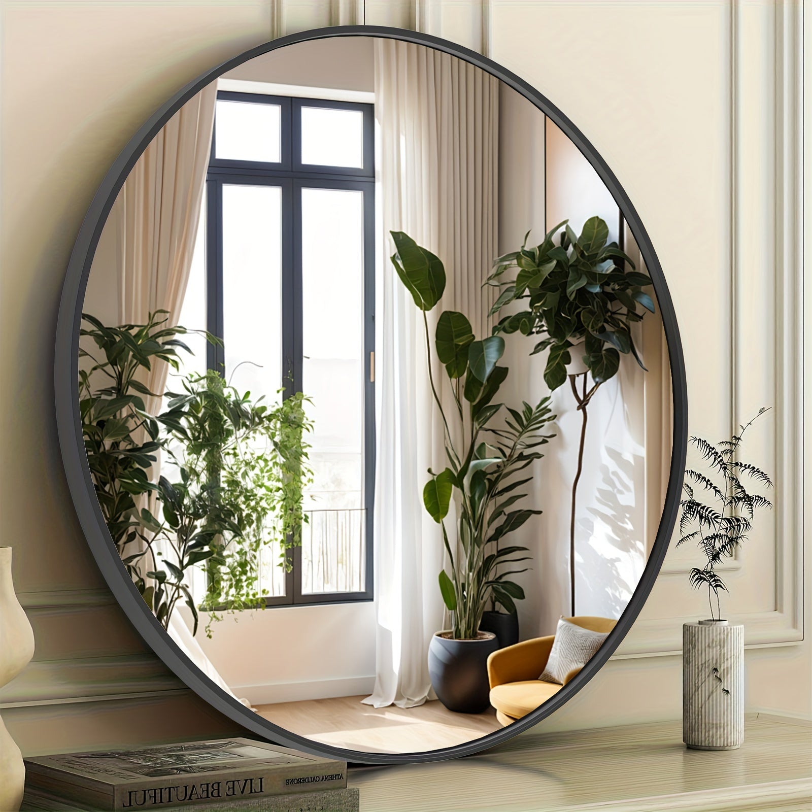 Round Metal Wall Mirror with - Matte & Frame, Easy-Hang Modern Decorative Mirror Suitable for Entryway, Bathroom, Living Room - Mirror for Home Décor, Elegant Mirror for Vanity, Dresser or Wall, Christmas Decor