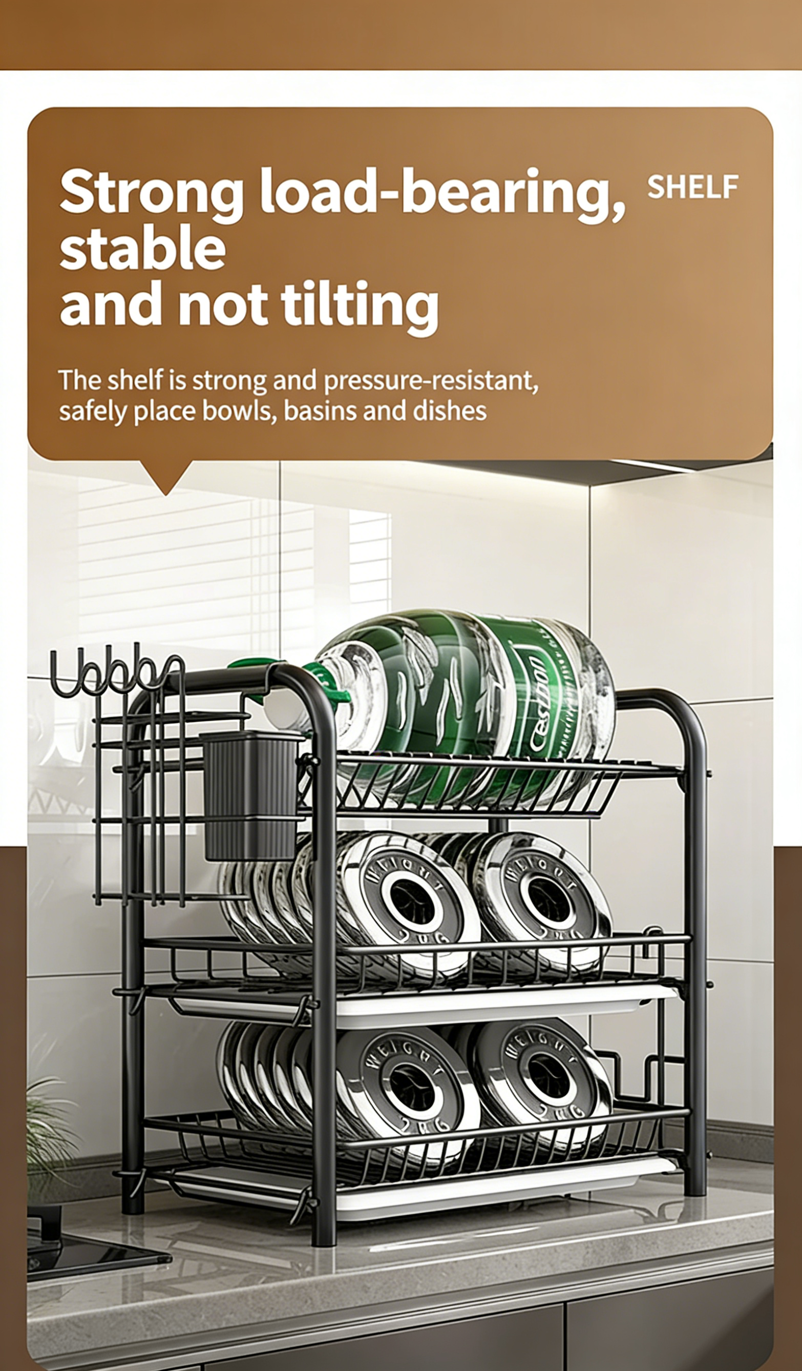 3-Tier Dish Drying Rack with Drain Tray, Utensil Holder & Cutting Board Rack