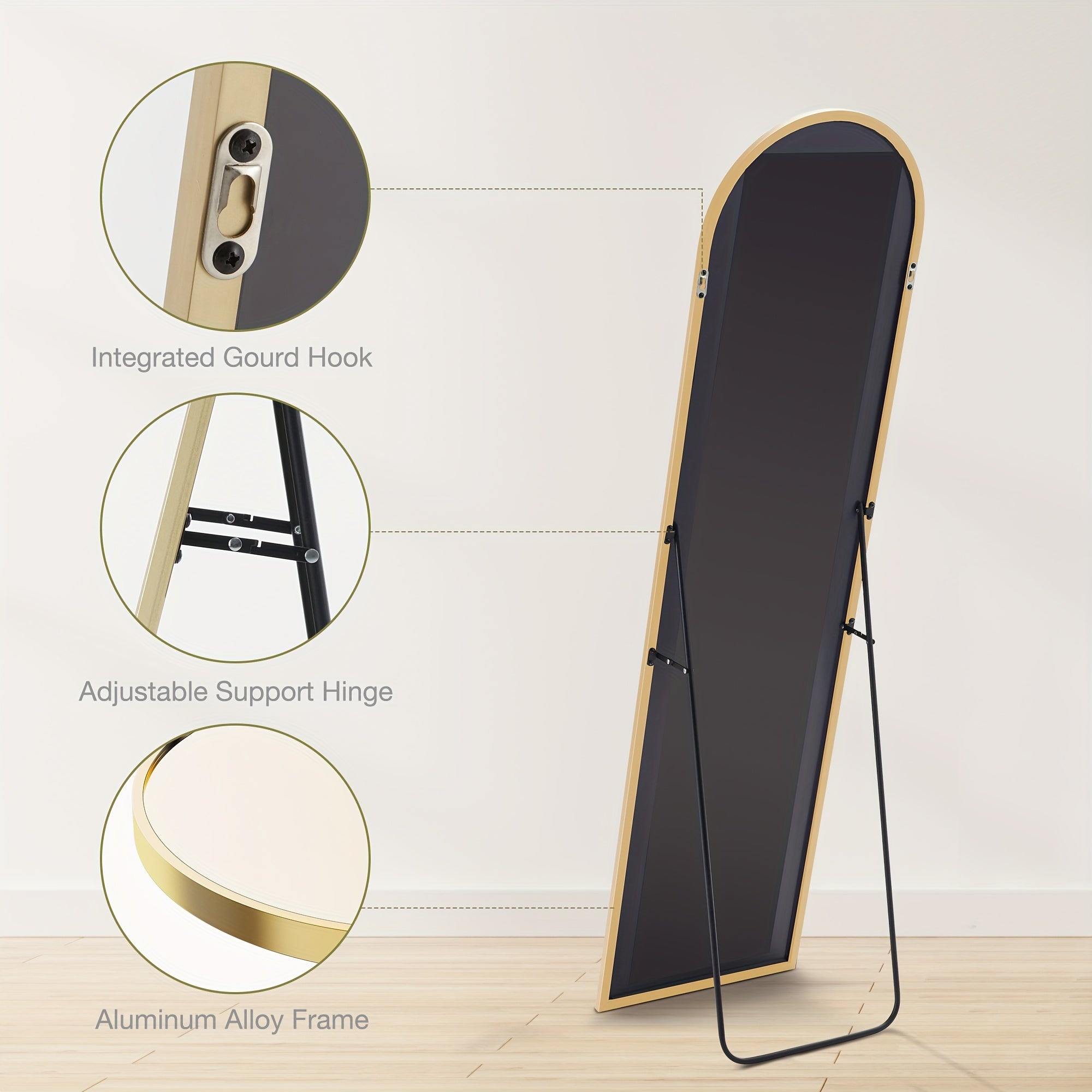 OLIXIS Arched Full Body Mirror with Stand - Floor Mirror Suitable for & Office, Shatterproof Nano Glass & Aluminum Alloy Frame, Arched Vertical Mirror, Moisture-Resistant Grooming Mirror