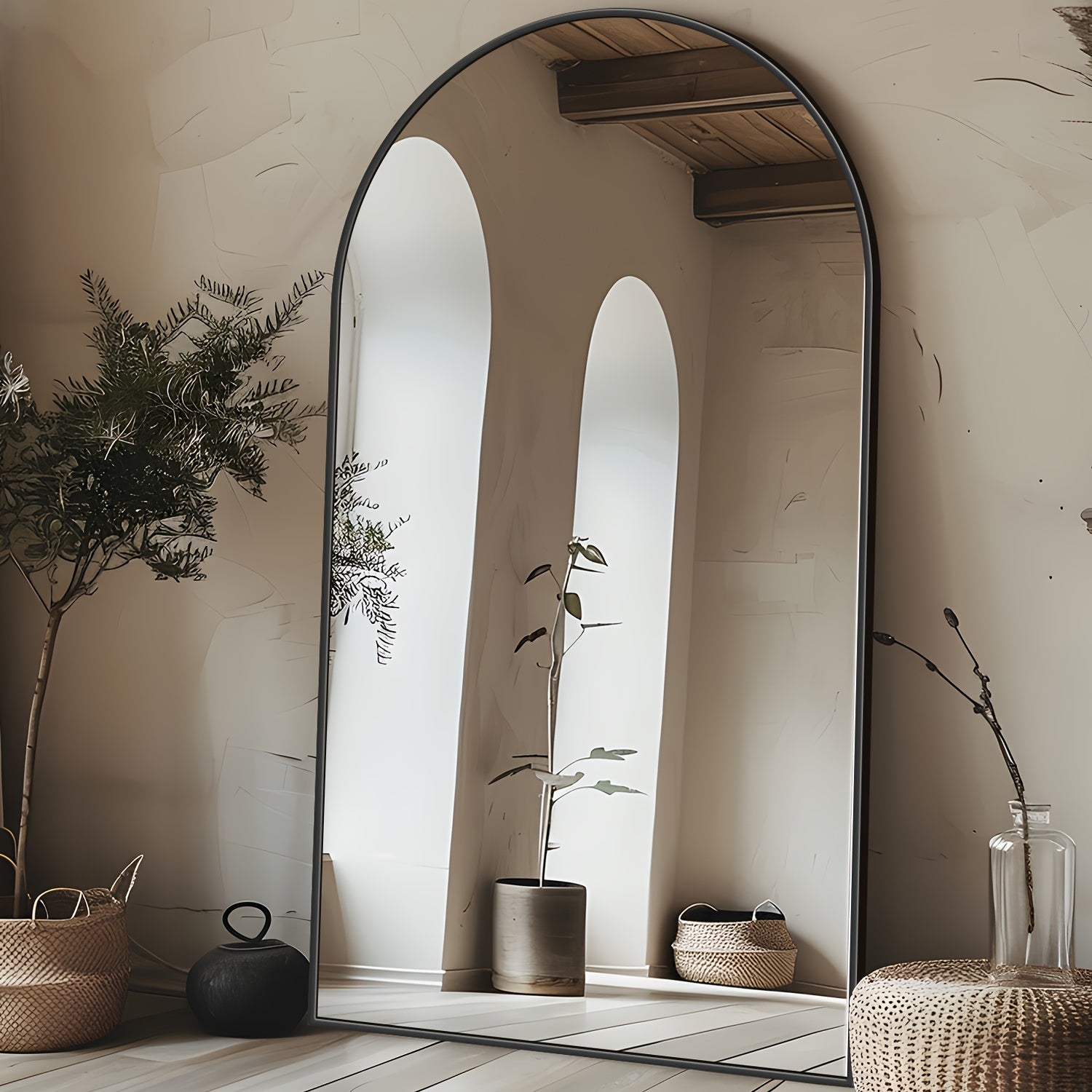 Full Length Mirror, Oversized Arched Floor Mirror Freestanding, Full Body Mirror Floor Standing Mirror With Stand For Bedroom, Hanging Mounted Mirror For Living Room Cloakroom