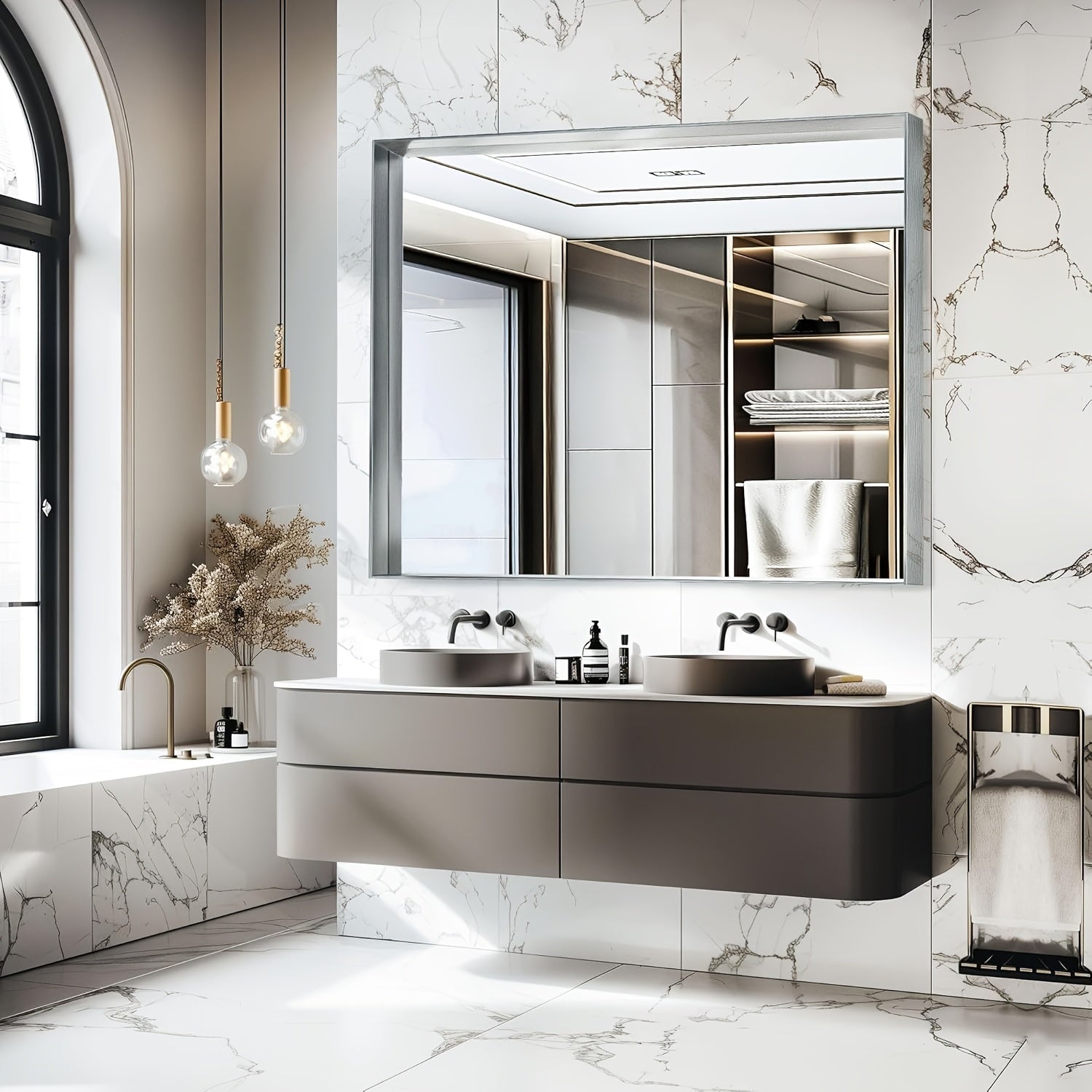 Framed Mirror for Bathroom, Multiple Sizes Metal Framed Bathrrom for Wall, Matte Black\u002FGolden\u002FSilvery Bathroom Vanity Mirror Farmhouse, Anti-Rust, Rectangle Square Corner Metal Frame Modern(Horizontal\u002FVertical)