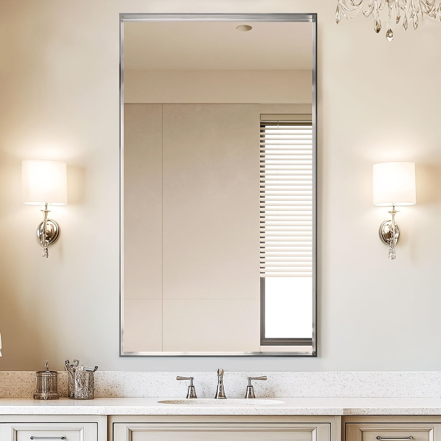 Framed Mirror for Bathroom, Multiple Sizes Metal Framed Bathrrom for Wall, Matte Black\u002FGolden\u002FSilvery Bathroom Vanity Mirror Farmhouse, Anti-Rust, Rectangle Square Corner Metal Frame Modern(Horizontal\u002FVertical)