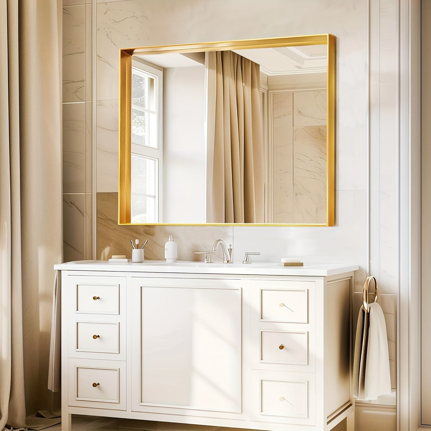 Framed Mirror for Bathroom, Multiple Sizes Metal Framed Bathrrom for Wall, Matte Black\u002FGolden\u002FSilvery Bathroom Vanity Mirror Farmhouse, Anti-Rust, Rectangle Square Corner Metal Frame Modern(Horizontal\u002FVertical)