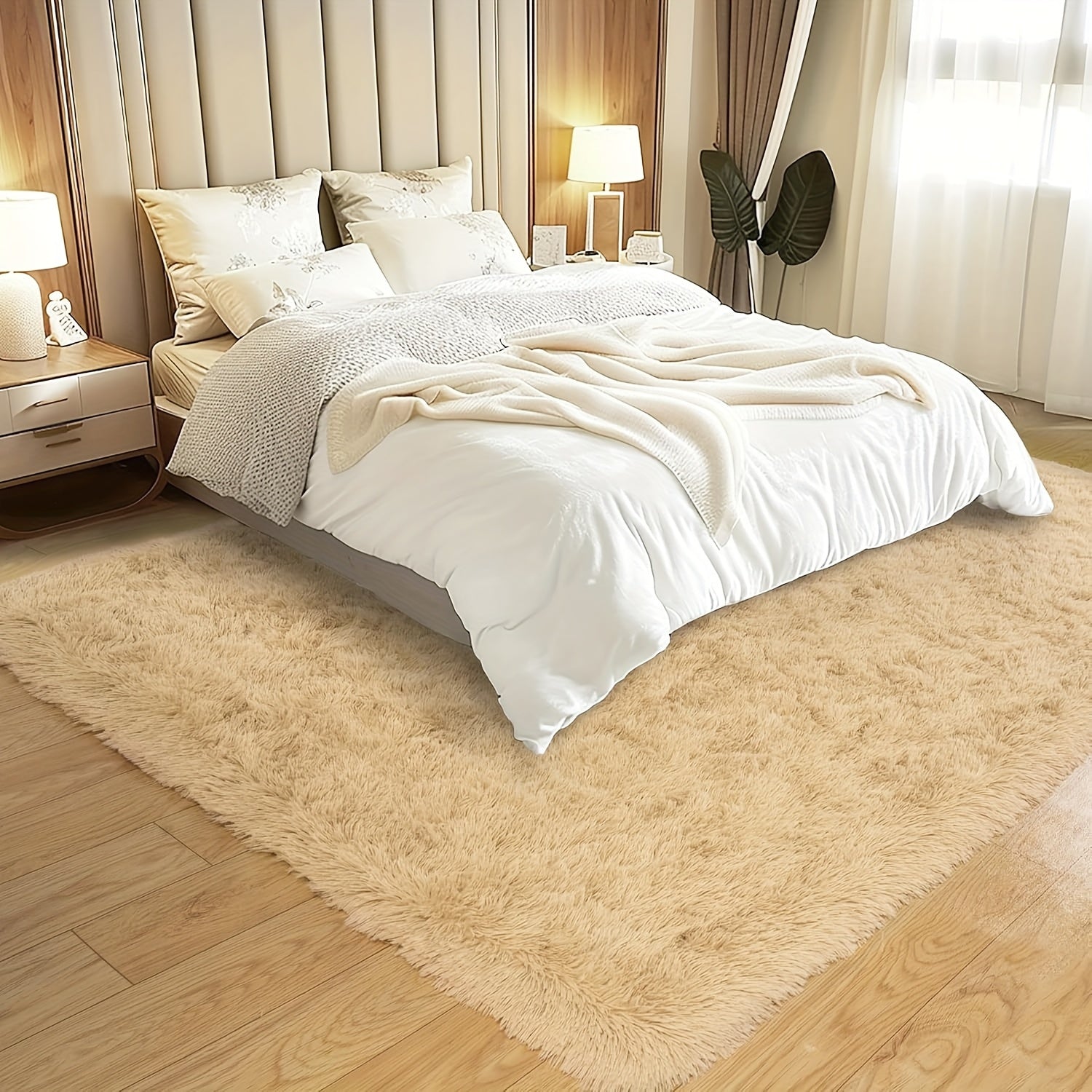 Extra Large 9x12ft Camel Plush Shag Mat - Ultra-Soft Thick Pile, Non-Slip Rubber Backing, Machine Washable Indoor\u002FOutdoor Mat for Living Room, Bedroom, Office