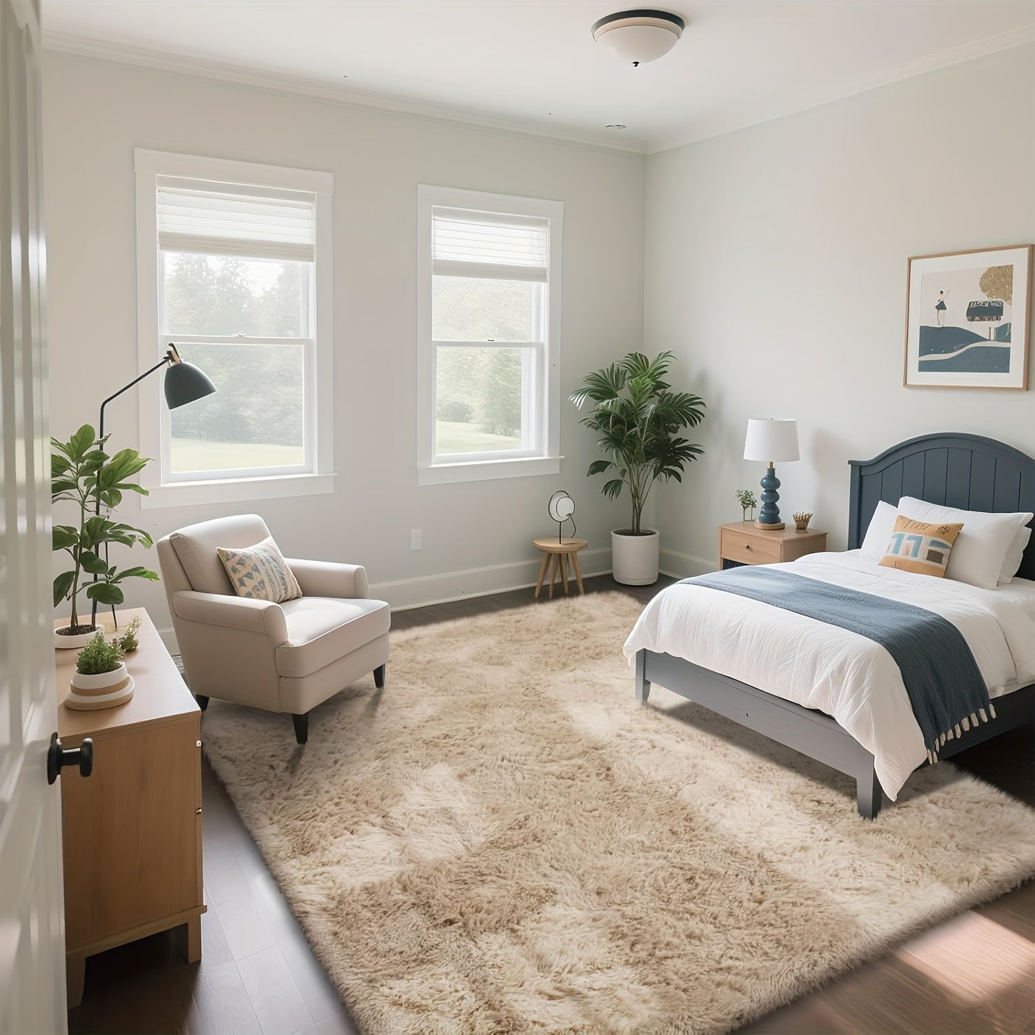 Extra Large 9x12ft Camel Plush Shag Mat - Ultra-Soft Thick Pile, Non-Slip Rubber Backing, Machine Washable Indoor\u002FOutdoor Mat for Living Room, Bedroom, Office