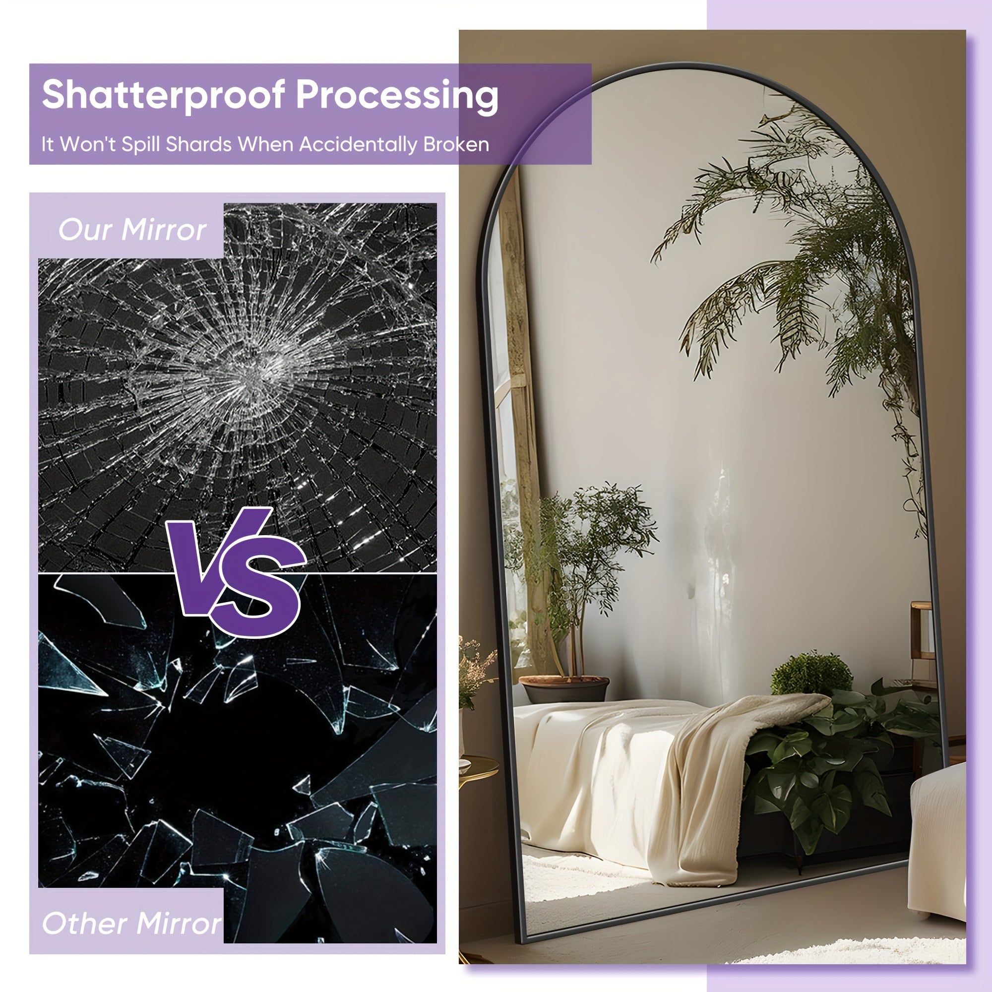 Full Length Mirror, Oversized Arched Floor Mirror Freestanding, Full Body Mirror Floor Standing Mirror With Stand For Bedroom, Hanging Mounted Mirror For Living Room Cloakroom