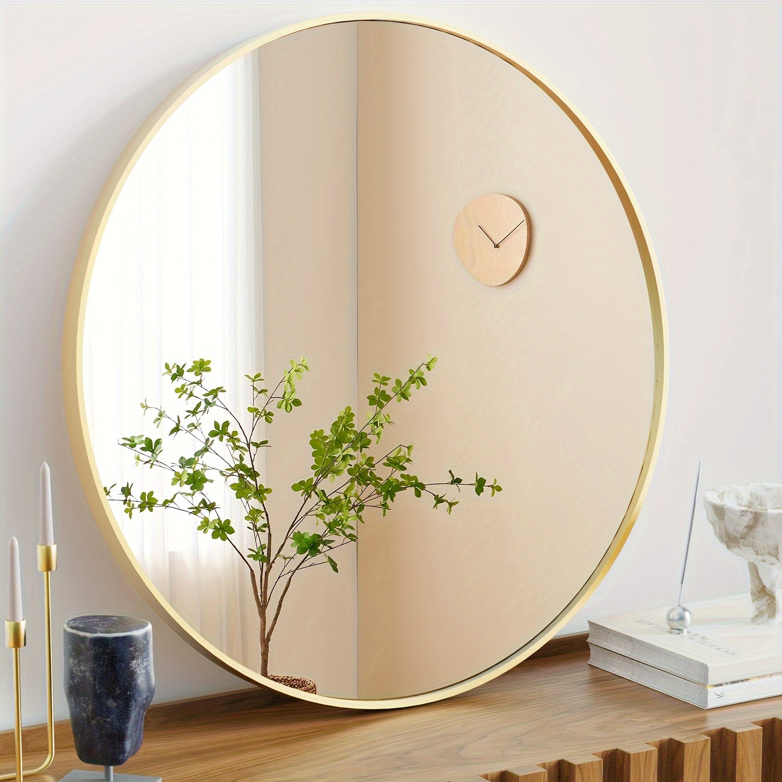 Round Metal Wall Mirror with - Matte & Frame, Easy-Hang Modern Decorative Mirror Suitable for Entryway, Bathroom, Living Room - Mirror for Home Décor, Elegant Mirror for Vanity, Dresser or Wall, Christmas Decor