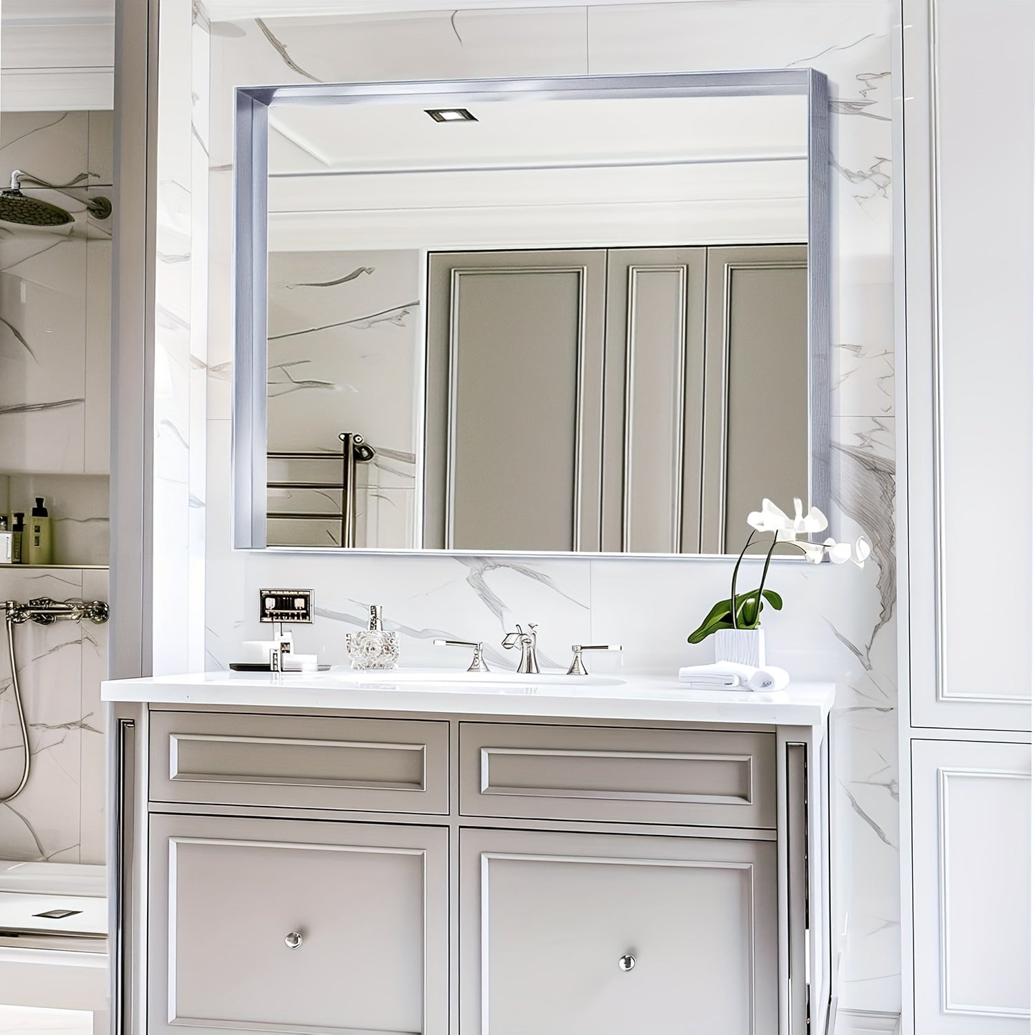 Framed Mirror for Bathroom, Multiple Sizes Metal Framed Bathrrom for Wall, Matte Black\u002FGolden\u002FSilvery Bathroom Vanity Mirror Farmhouse, Anti-Rust, Rectangle Square Corner Metal Frame Modern(Horizontal\u002FVertical)