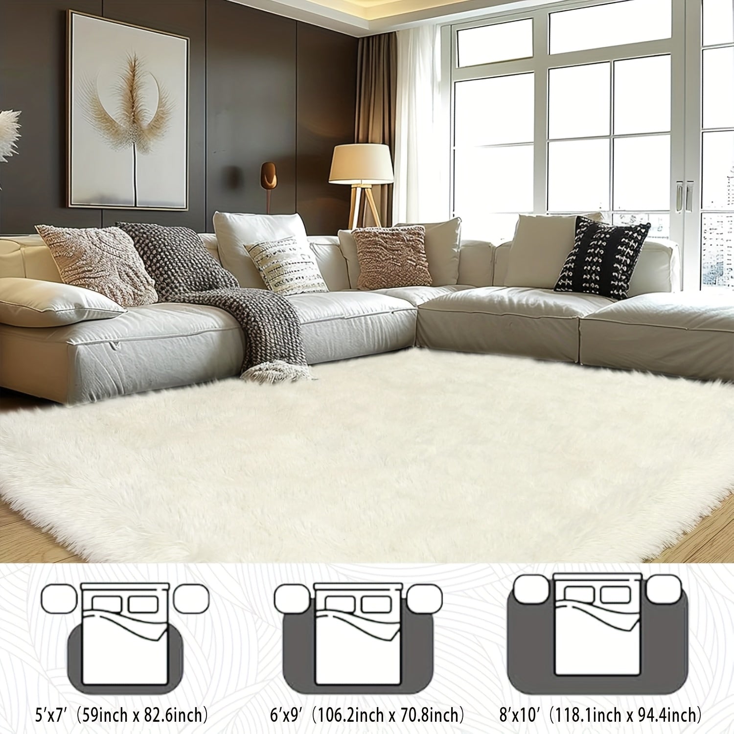 Large Fluffy Cream White Area Rugs for The Living Room, Soft Shag Carpets for The Bedroom, Non-Slip Fuzzy Indoor Rugs, Perfect for Christmas Decoration