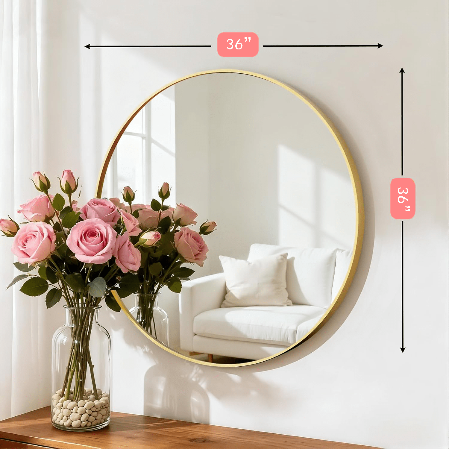 28\u002F36 Inch Round Mirror, Metal Framed Bathroom Mirror, Modern Anti-Rust Wall-Mounted Or Leaning Vanity Mirror for Bathroom, Bedroom, Living Room, Entryway - Stylish & Decorative