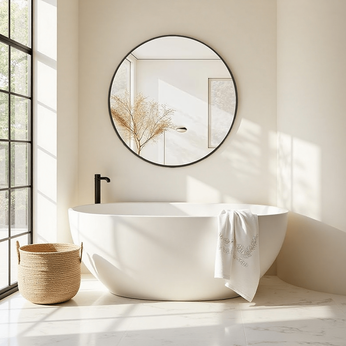 28\u002F36 Inch Round Mirror, Metal Framed Bathroom Mirror, Modern Anti-Rust Wall-Mounted Or Leaning Vanity Mirror for Bathroom, Bedroom, Living Room, Entryway - Stylish & Decorative