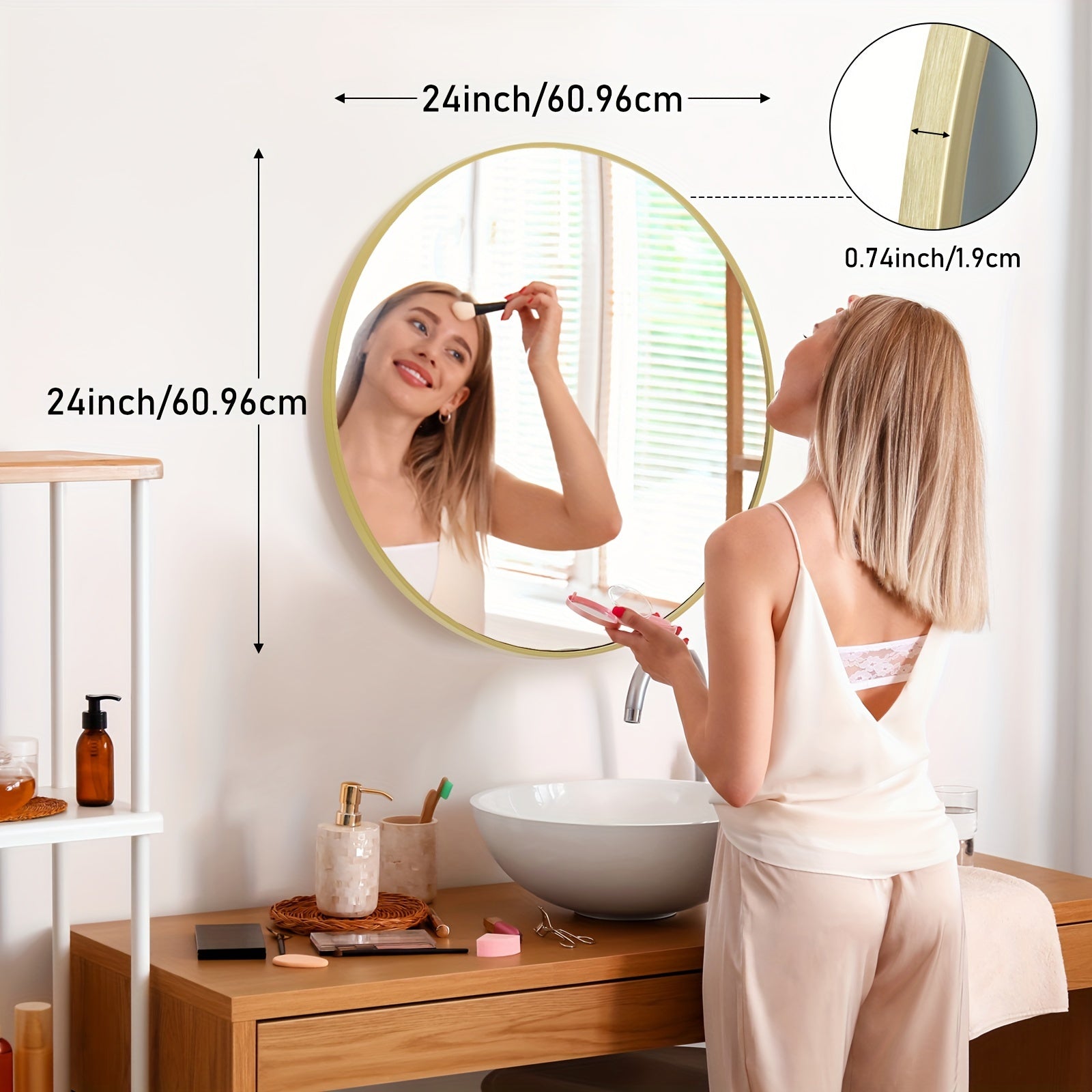 Round Metal Wall Mirror with - Matte & Frame, Easy-Hang Modern Decorative Mirror Suitable for Entryway, Bathroom, Living Room - Mirror for Home Décor, Elegant Mirror for Vanity, Dresser or Wall, Christmas Decor