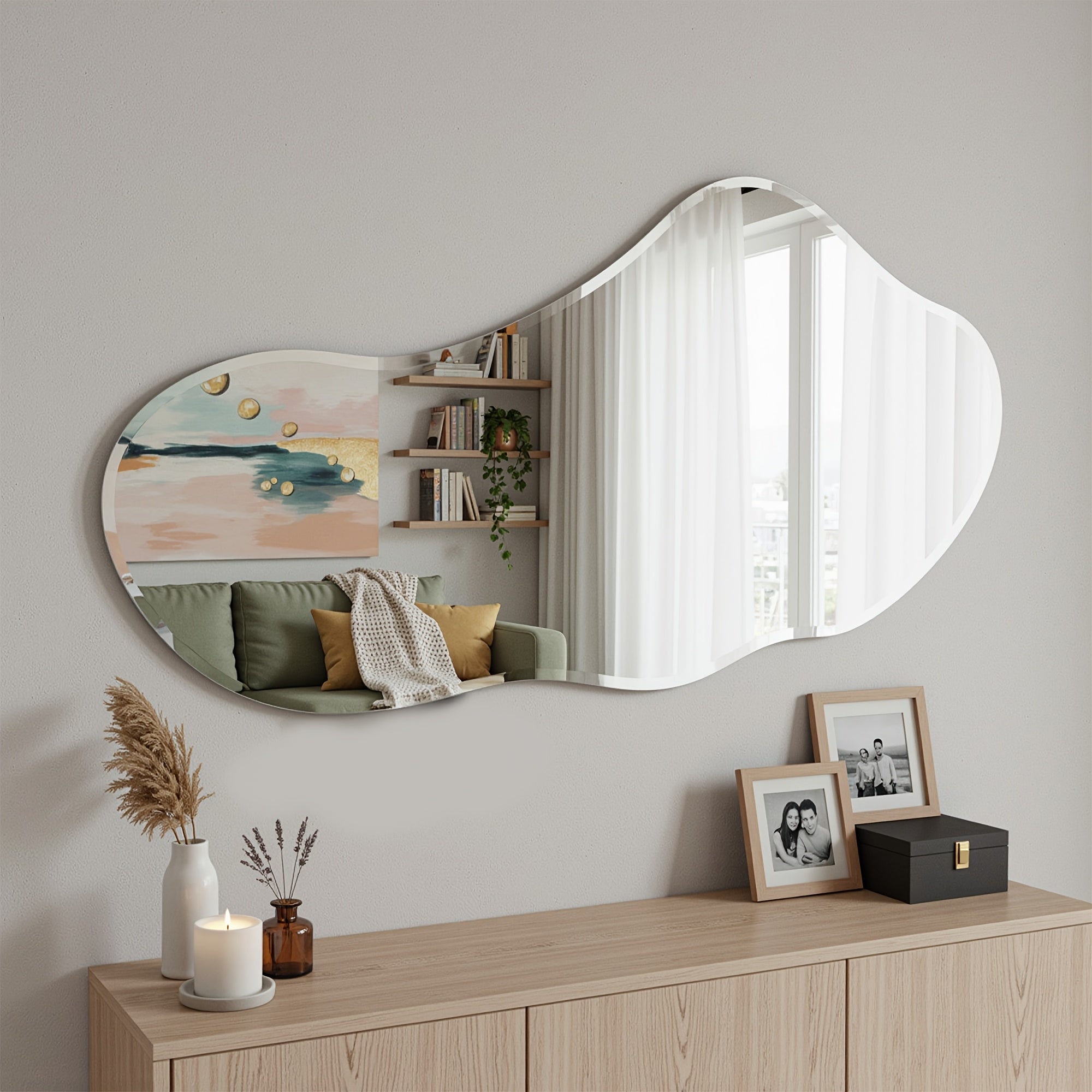 Irregular Wall Mirror Wall Mirrors Decorative Black Modern Asymmetrical Abstract Mirror for Bathroom Bedroom Living Room Entryway Hallway