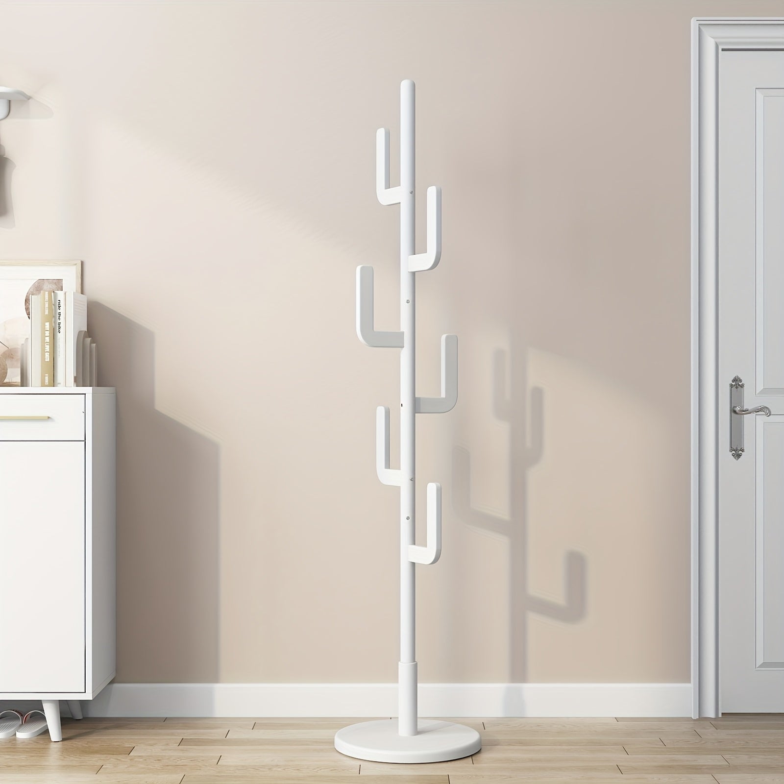 Solid Wood Cactus Coat Rack Stand | Freestanding Coat Rack with 1.59 gal-shaped Hooks and 3 Adjustable Sizes, Sturdy and Easy to Assemble, Ideal for Entryway and Bedroom, Christmas Gift, Black Friday Special, Free Shipping