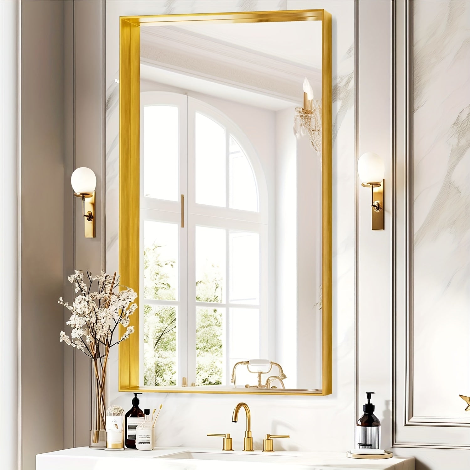 Framed Mirror for Bathroom, Multiple Sizes Metal Framed Bathrrom for Wall, Matte Black\u002FGolden\u002FSilvery Bathroom Vanity Mirror Farmhouse, Anti-Rust, Rectangle Square Corner Metal Frame Modern(Horizontal\u002FVertical)